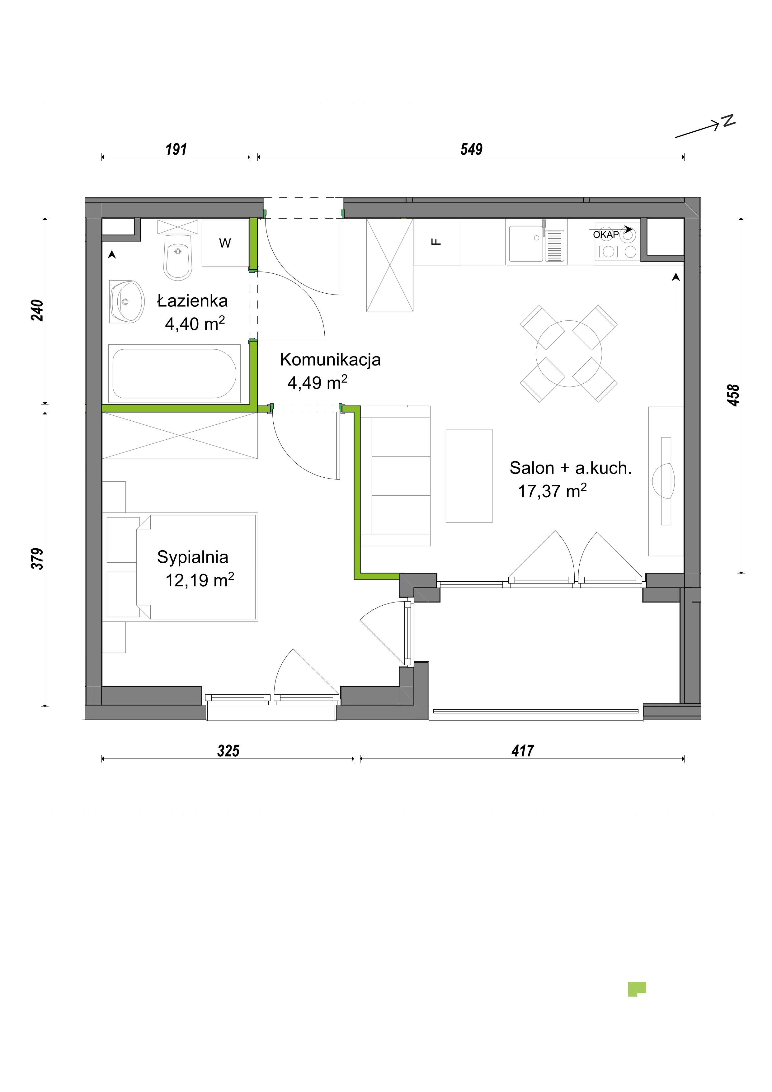 2 pokoje, mieszkanie 38,45 m², parter, oferta nr E2/F/03, Orawska Vita III, Wrocław, Ołtaszyn, Krzyki, ul. Orawska