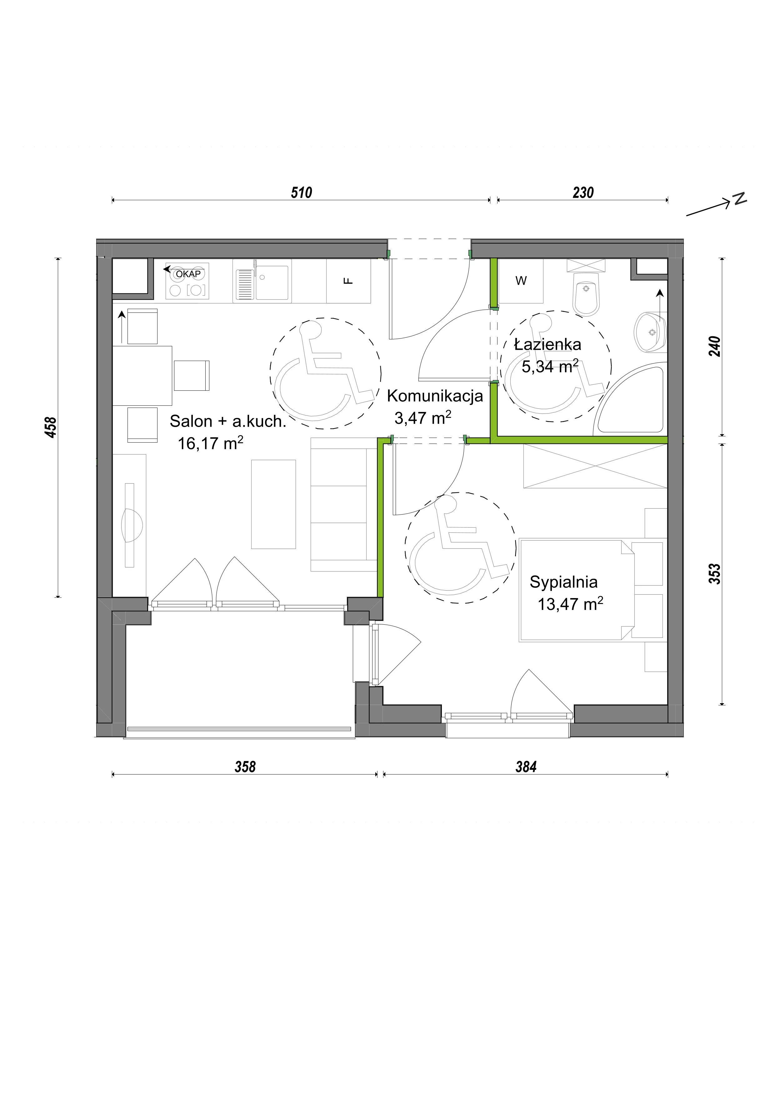 2 pokoje, mieszkanie 38,45 m², parter, oferta nr E2/F/04, Orawska Vita III, Wrocław, Ołtaszyn, Krzyki, ul. Orawska
