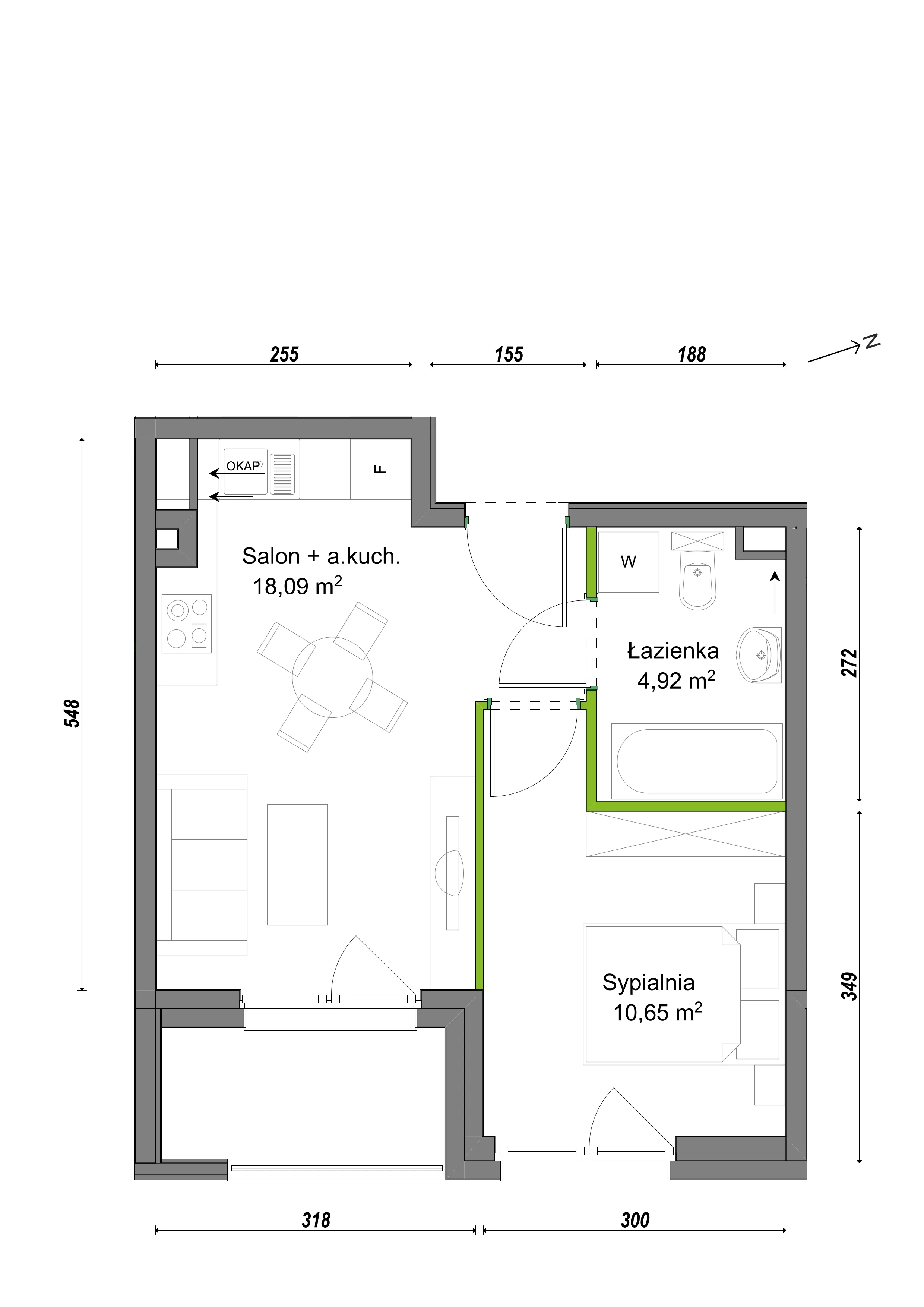 2 pokoje, mieszkanie 33,66 m², parter, oferta nr E2/F/05, Orawska Vita III, Wrocław, Ołtaszyn, Krzyki, ul. Orawska
