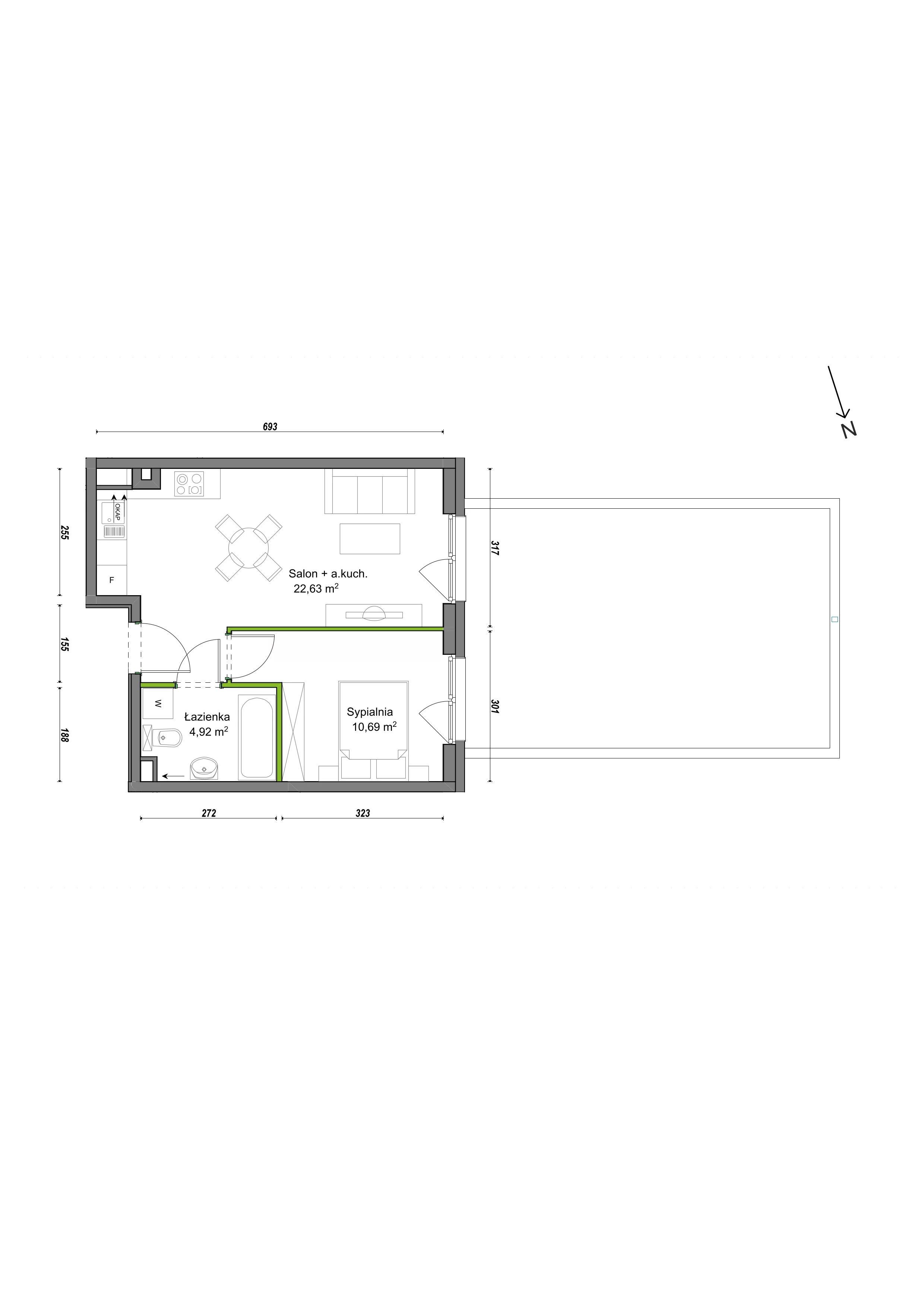 2 pokoje, mieszkanie 38,24 m², parter, oferta nr E2/F/06, Orawska Vita III, Wrocław, Ołtaszyn, Krzyki, ul. Orawska