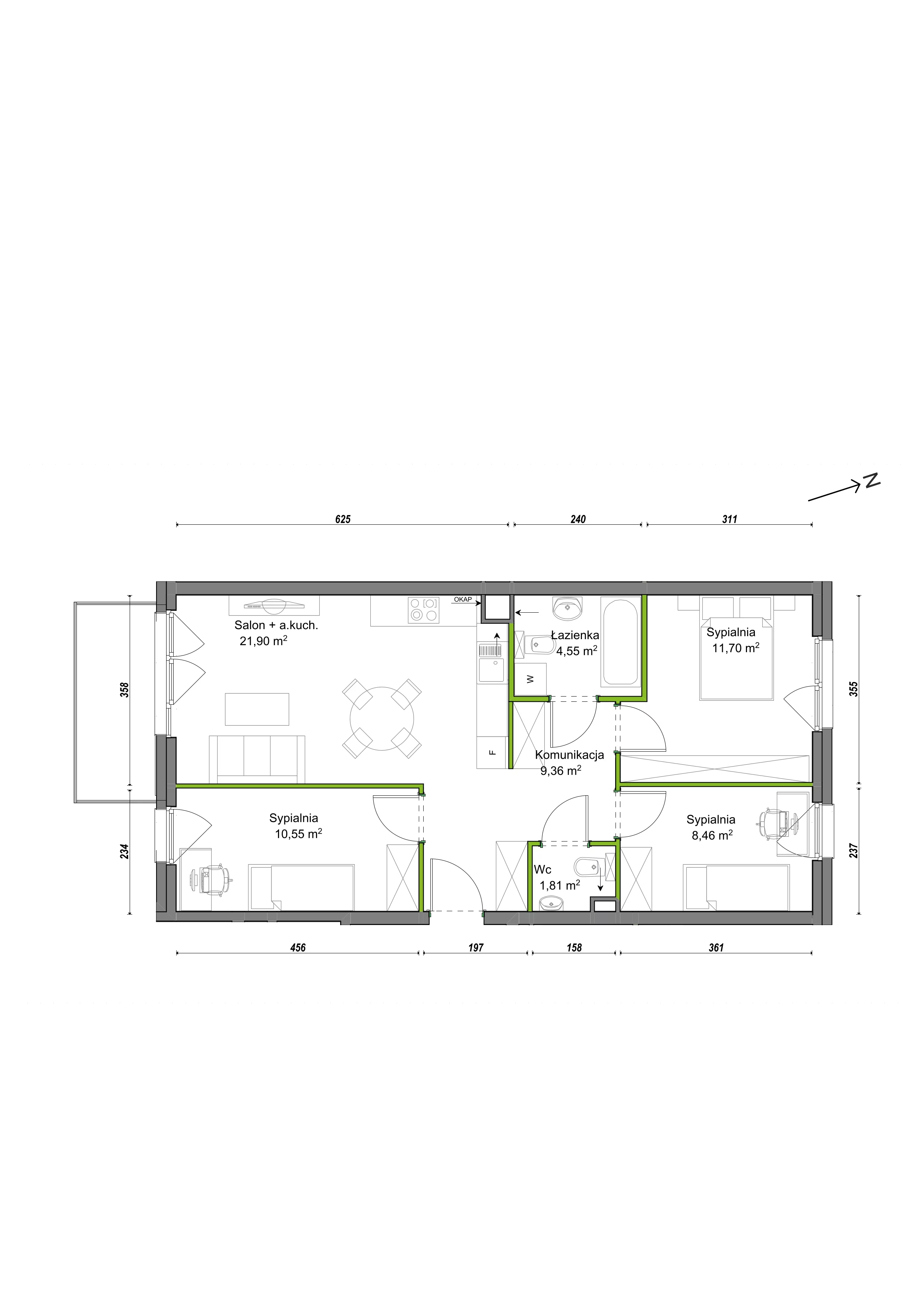 4 pokoje, mieszkanie 68,33 m², piętro 1, oferta nr E2/F/07, Orawska Vita III, Wrocław, Ołtaszyn, Krzyki, ul. Orawska