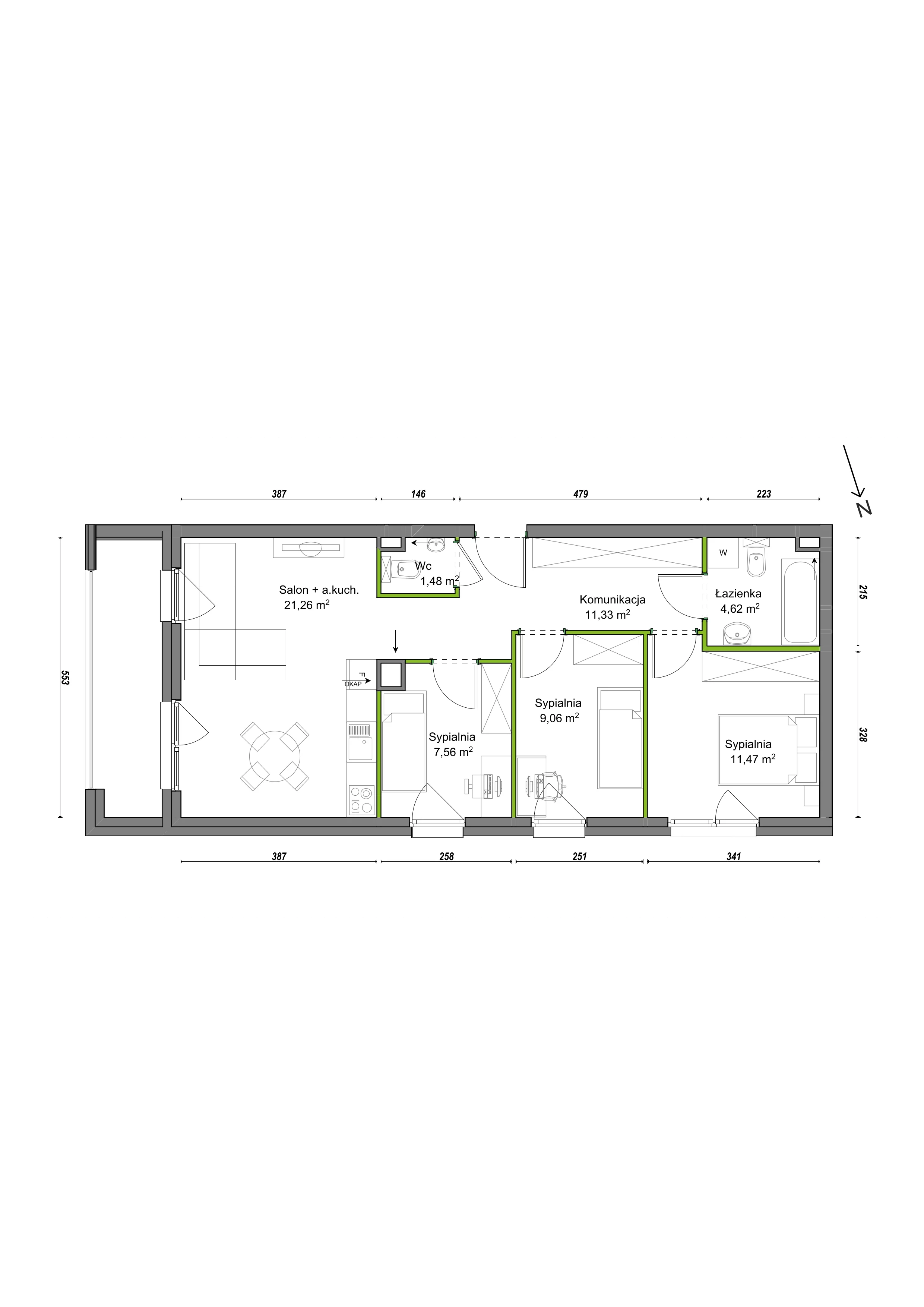 4 pokoje, mieszkanie 66,78 m², piętro 1, oferta nr E2/F/08, Orawska Vita III, Wrocław, Ołtaszyn, Krzyki, ul. Orawska