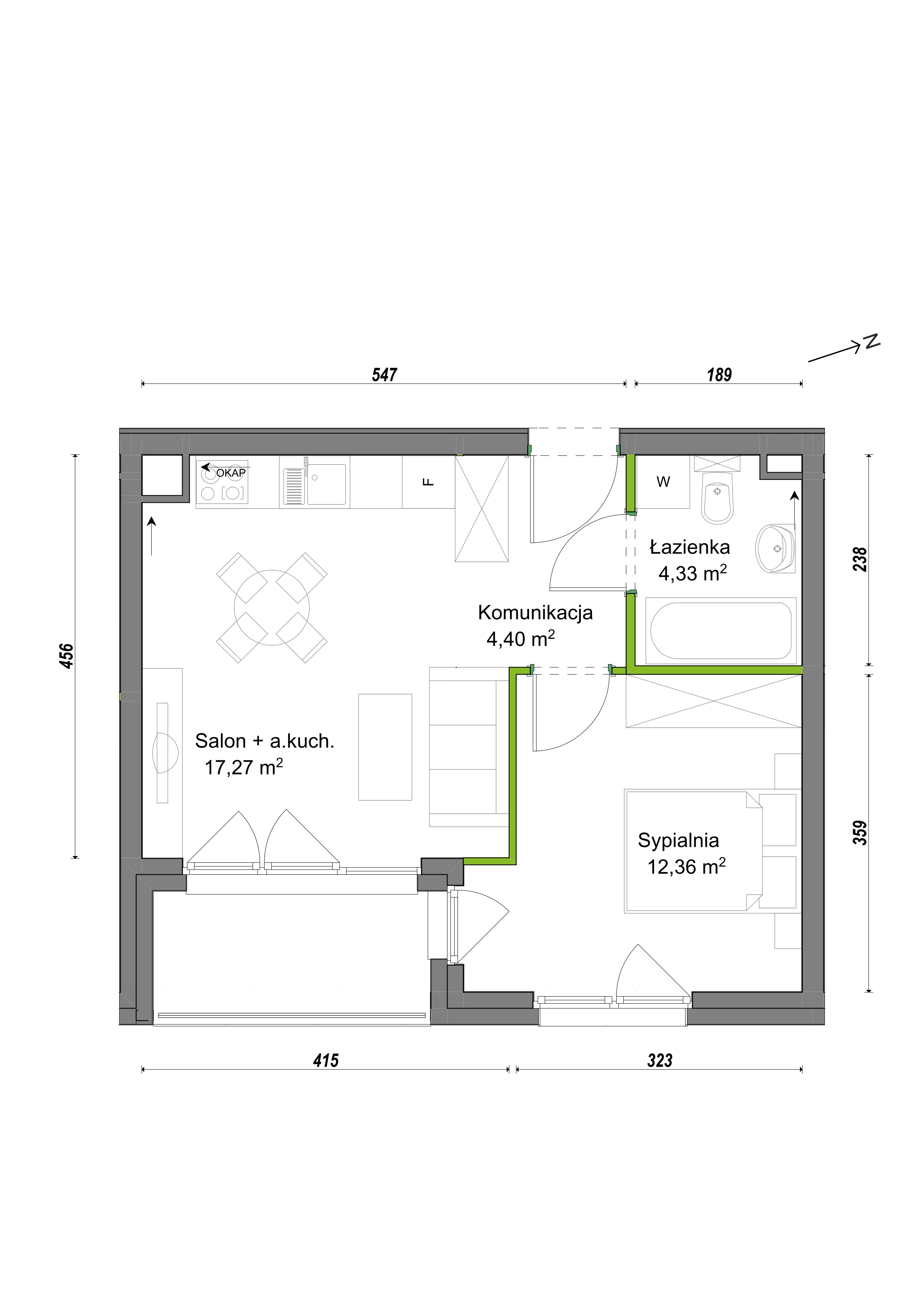 2 pokoje, mieszkanie 38,36 m², piętro 1, oferta nr E2/F/10, Orawska Vita III, Wrocław, Ołtaszyn, Krzyki, ul. Orawska