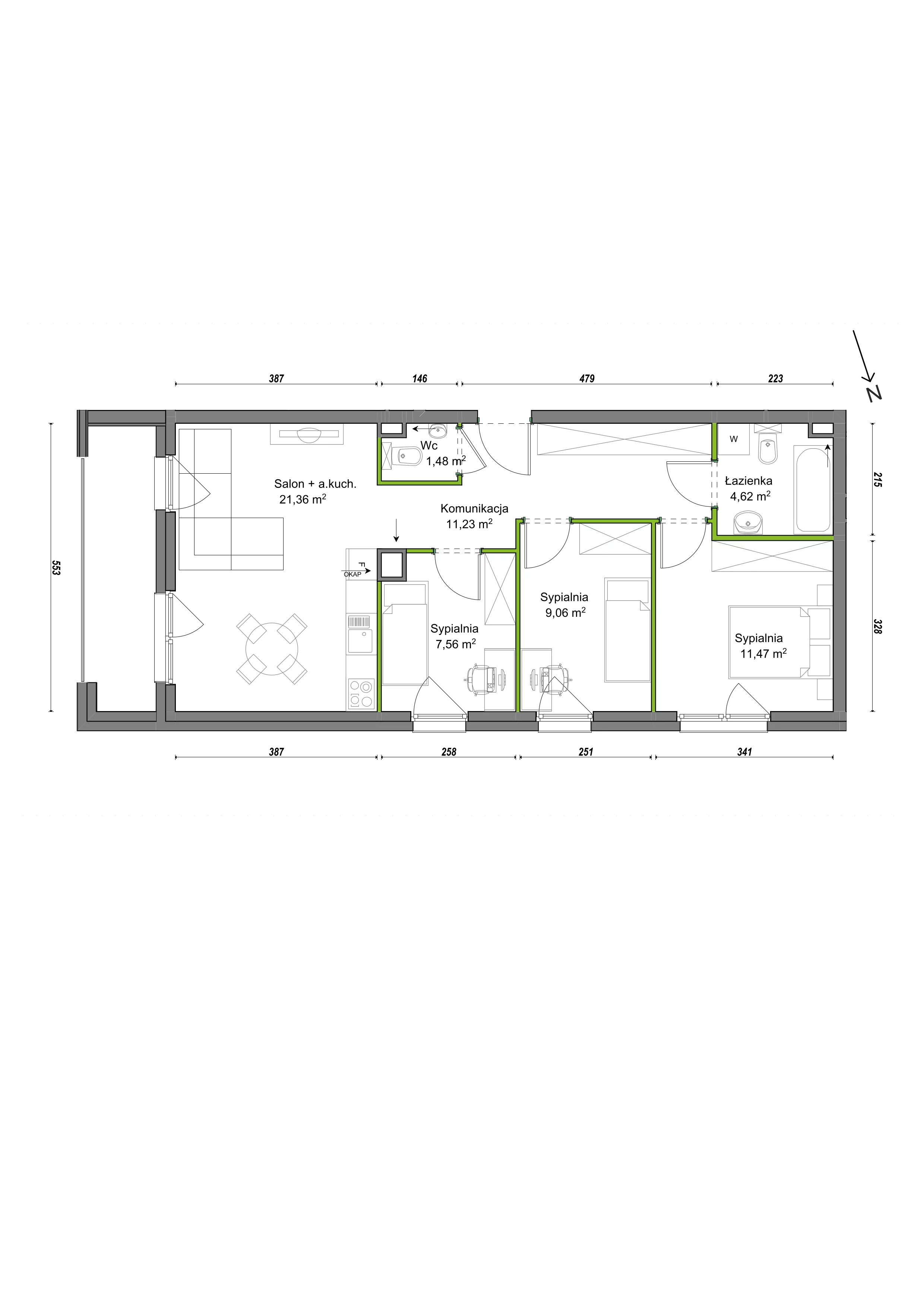 4 pokoje, mieszkanie 66,78 m², piętro 2, oferta nr E2/F/15, Orawska Vita III, Wrocław, Ołtaszyn, Krzyki, ul. Orawska