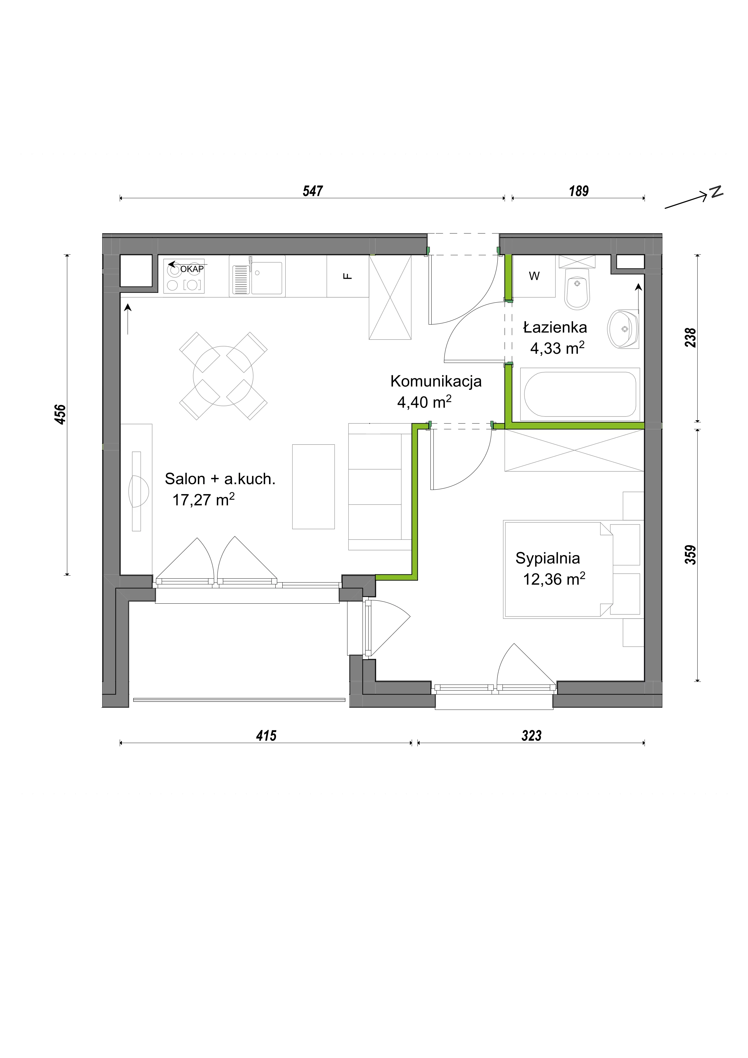 2 pokoje, mieszkanie 38,36 m², piętro 2, oferta nr E2/F/17, Orawska Vita III, Wrocław, Ołtaszyn, Krzyki, ul. Orawska