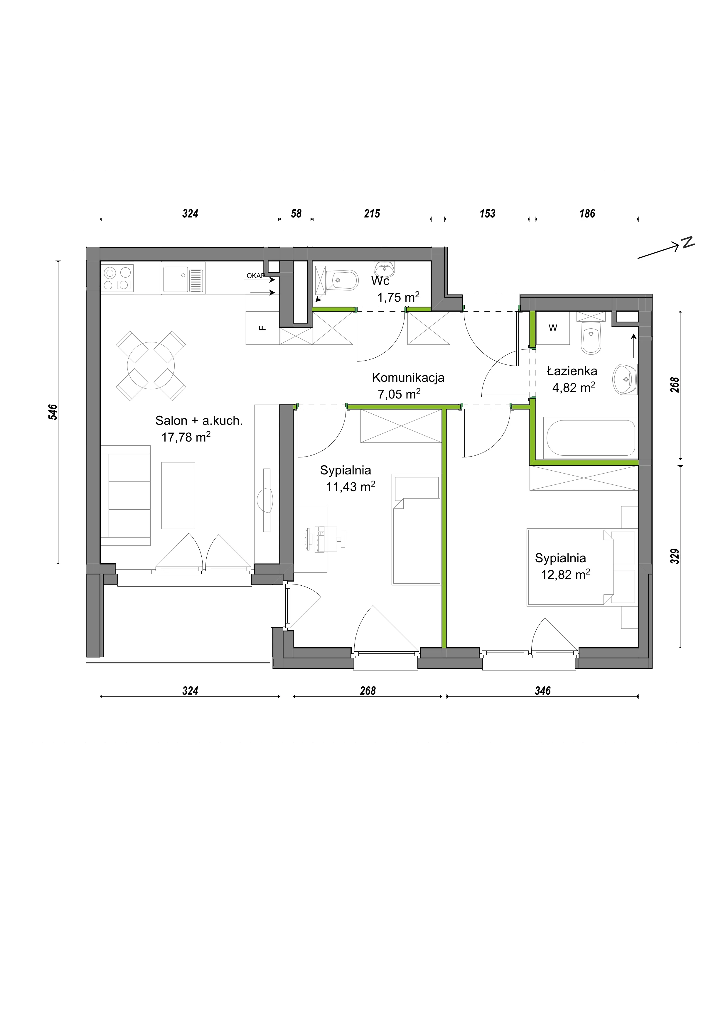 3 pokoje, mieszkanie 55,65 m², piętro 2, oferta nr E2/F/18, Orawska Vita III, Wrocław, Ołtaszyn, Krzyki, ul. Orawska