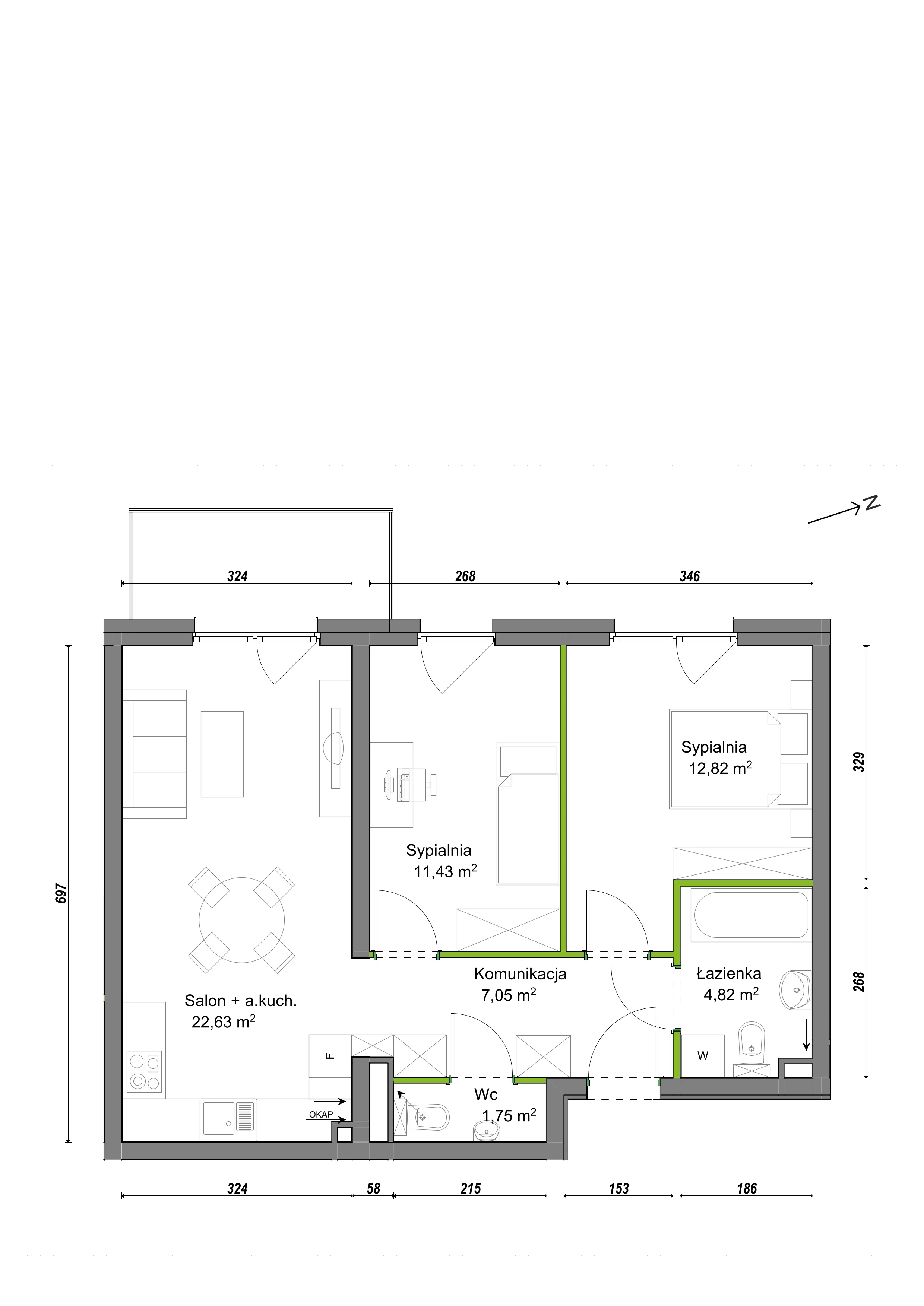 3 pokoje, mieszkanie 60,50 m², piętro 2, oferta nr E2/F/19, Orawska Vita III, Wrocław, Ołtaszyn, Krzyki, ul. Orawska