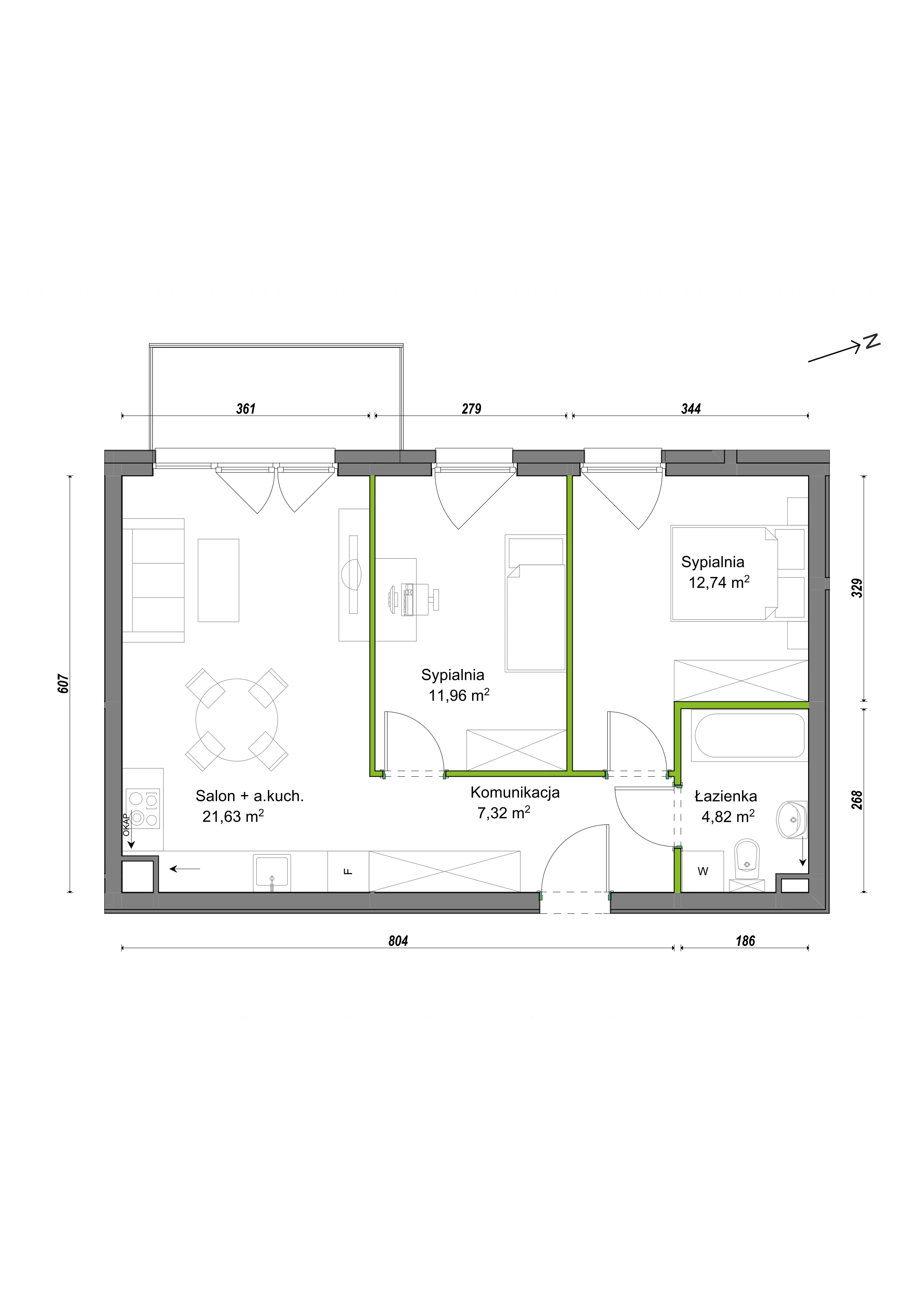 3 pokoje, mieszkanie 58,47 m², piętro 2, oferta nr E2/F/20, Orawska Vita III, Wrocław, Ołtaszyn, Krzyki, ul. Orawska
