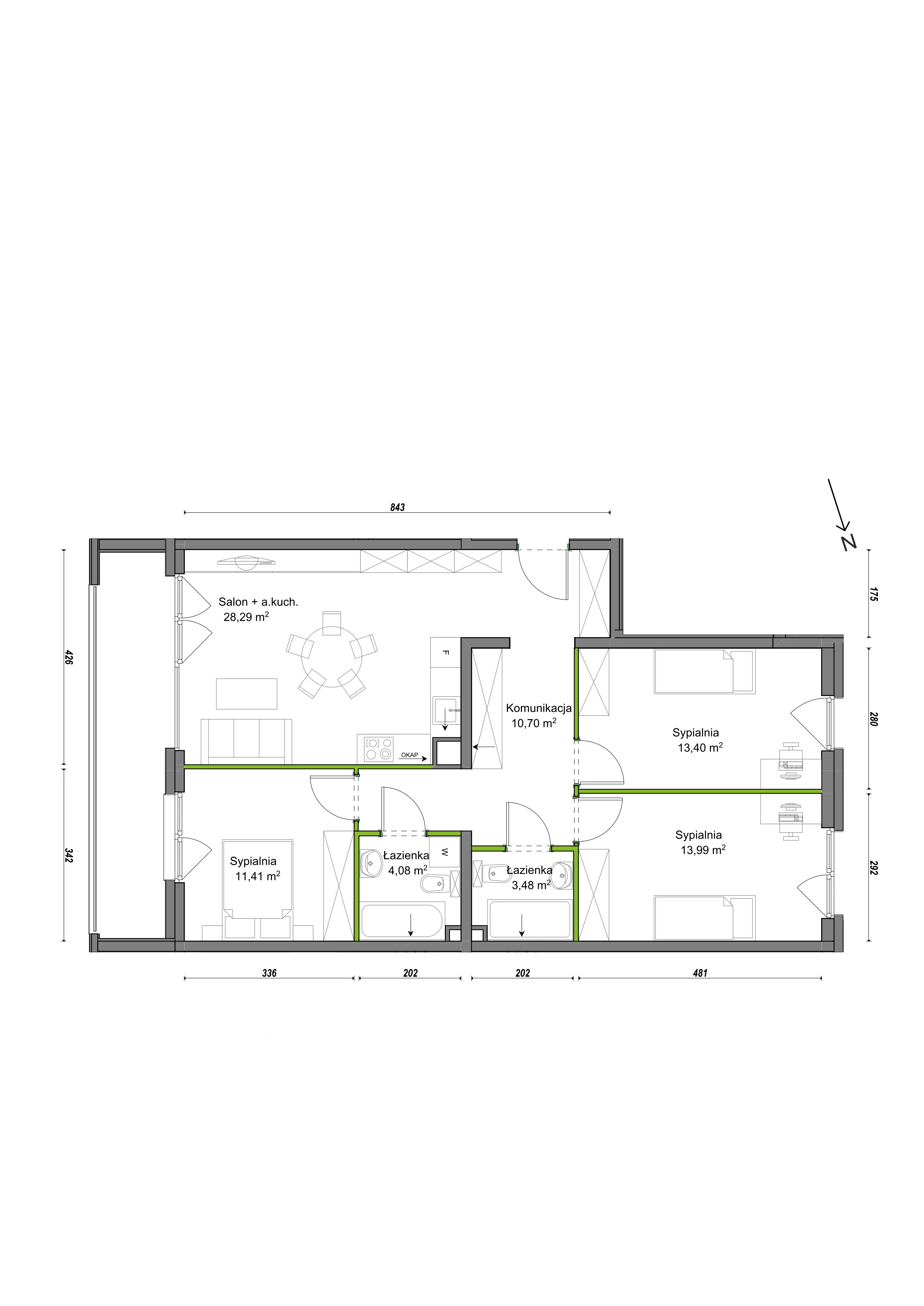 4 pokoje, mieszkanie 85,35 m², parter, oferta nr E2/G/01, Orawska Vita III, Wrocław, Ołtaszyn, Krzyki, ul. Orawska