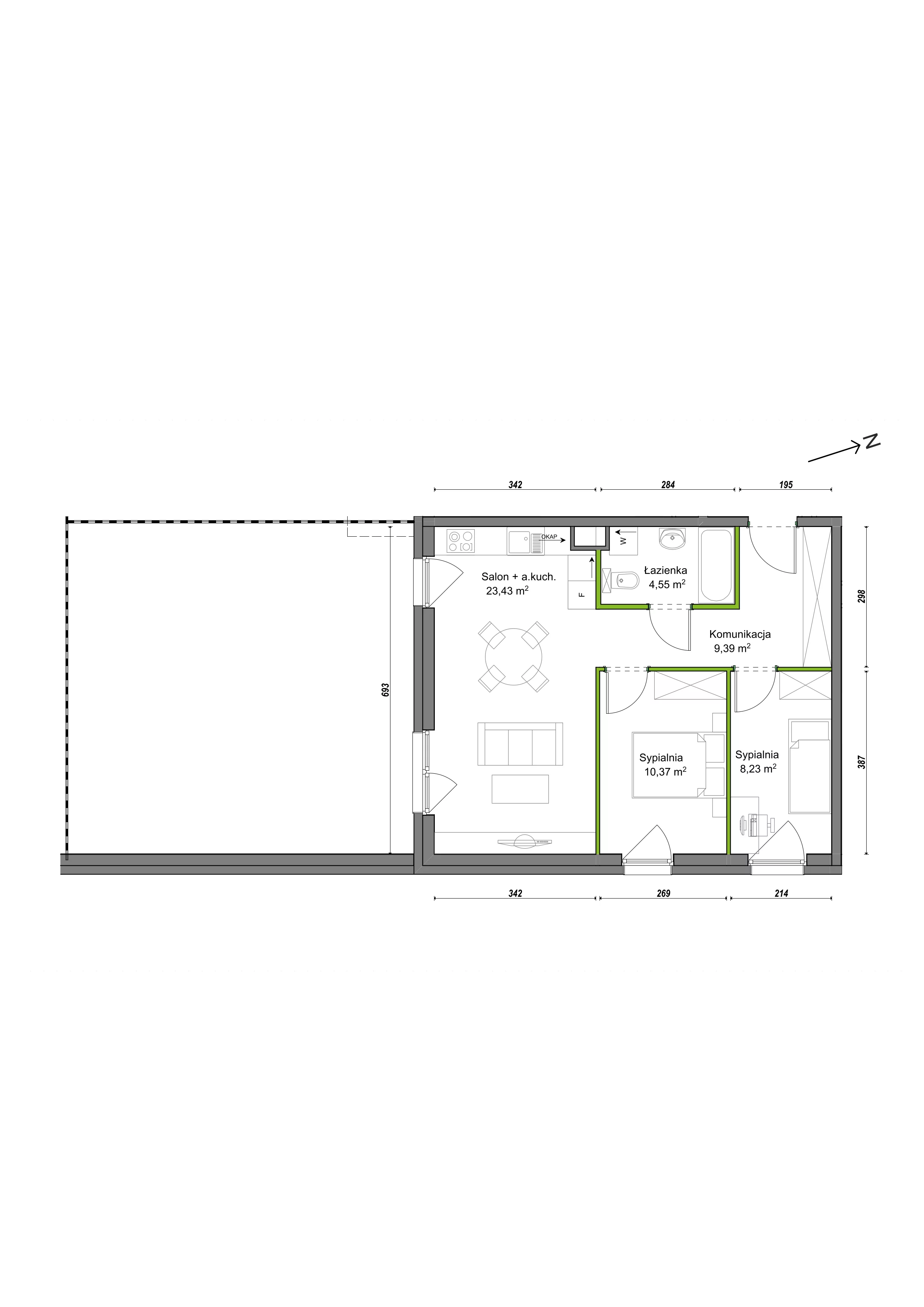 3 pokoje, mieszkanie 55,97 m², parter, oferta nr E2/G/03, Orawska Vita III, Wrocław, Ołtaszyn, Krzyki, ul. Orawska