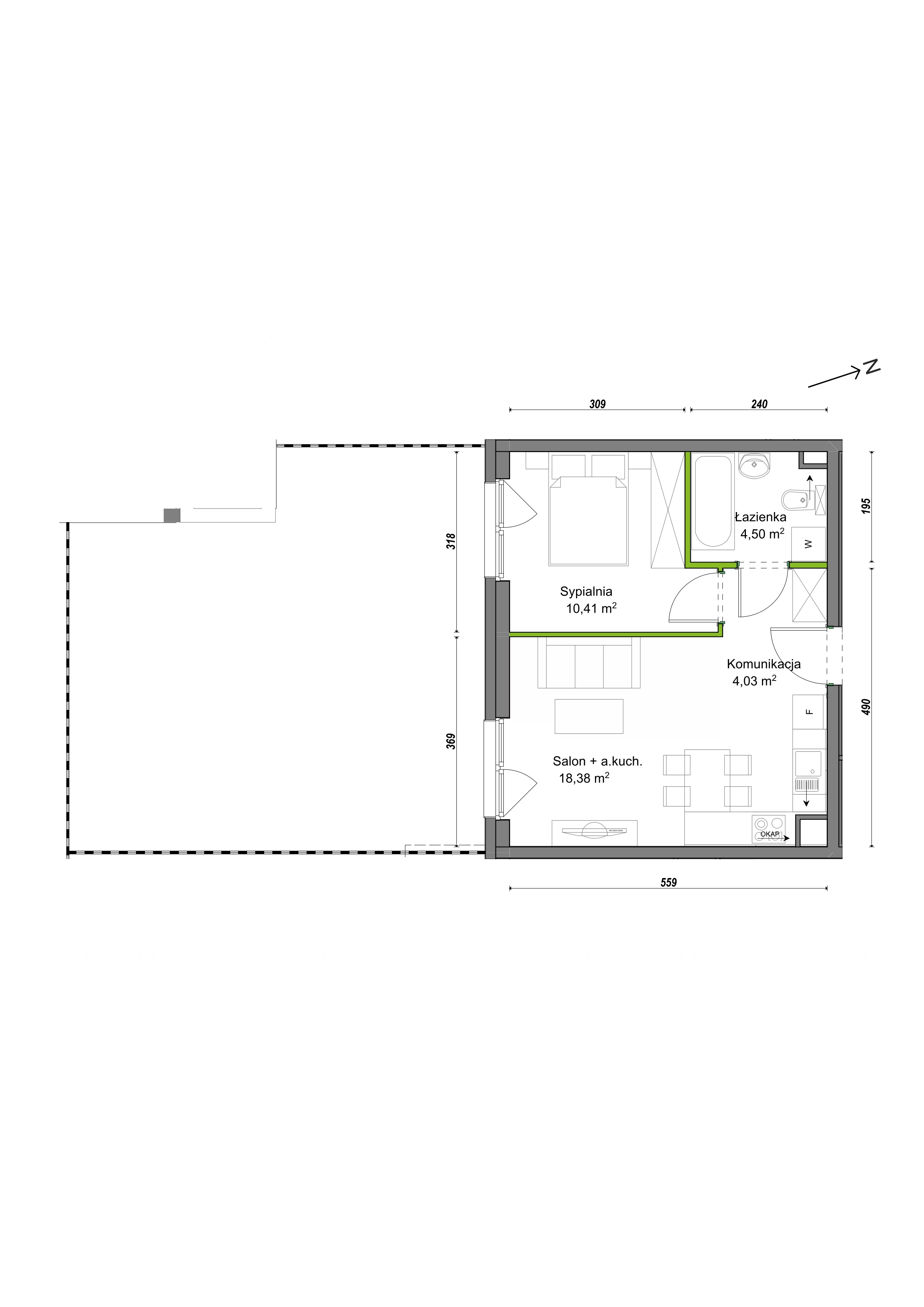 2 pokoje, mieszkanie 37,32 m², parter, oferta nr E2/G/04, Orawska Vita III, Wrocław, Ołtaszyn, Krzyki, ul. Orawska