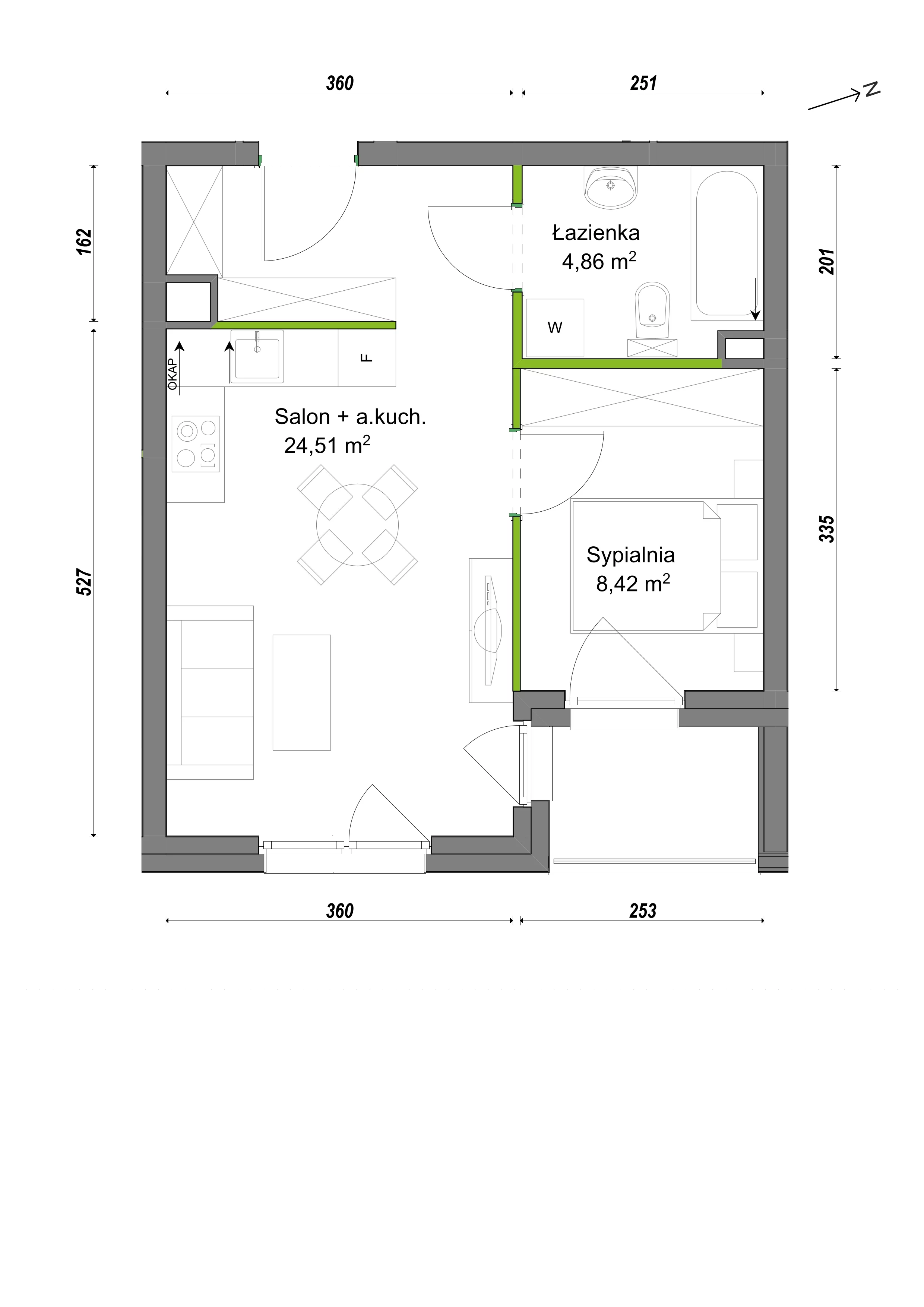2 pokoje, mieszkanie 37,79 m², piętro 1, oferta nr E2/G/07, Orawska Vita III, Wrocław, Ołtaszyn, Krzyki, ul. Orawska
