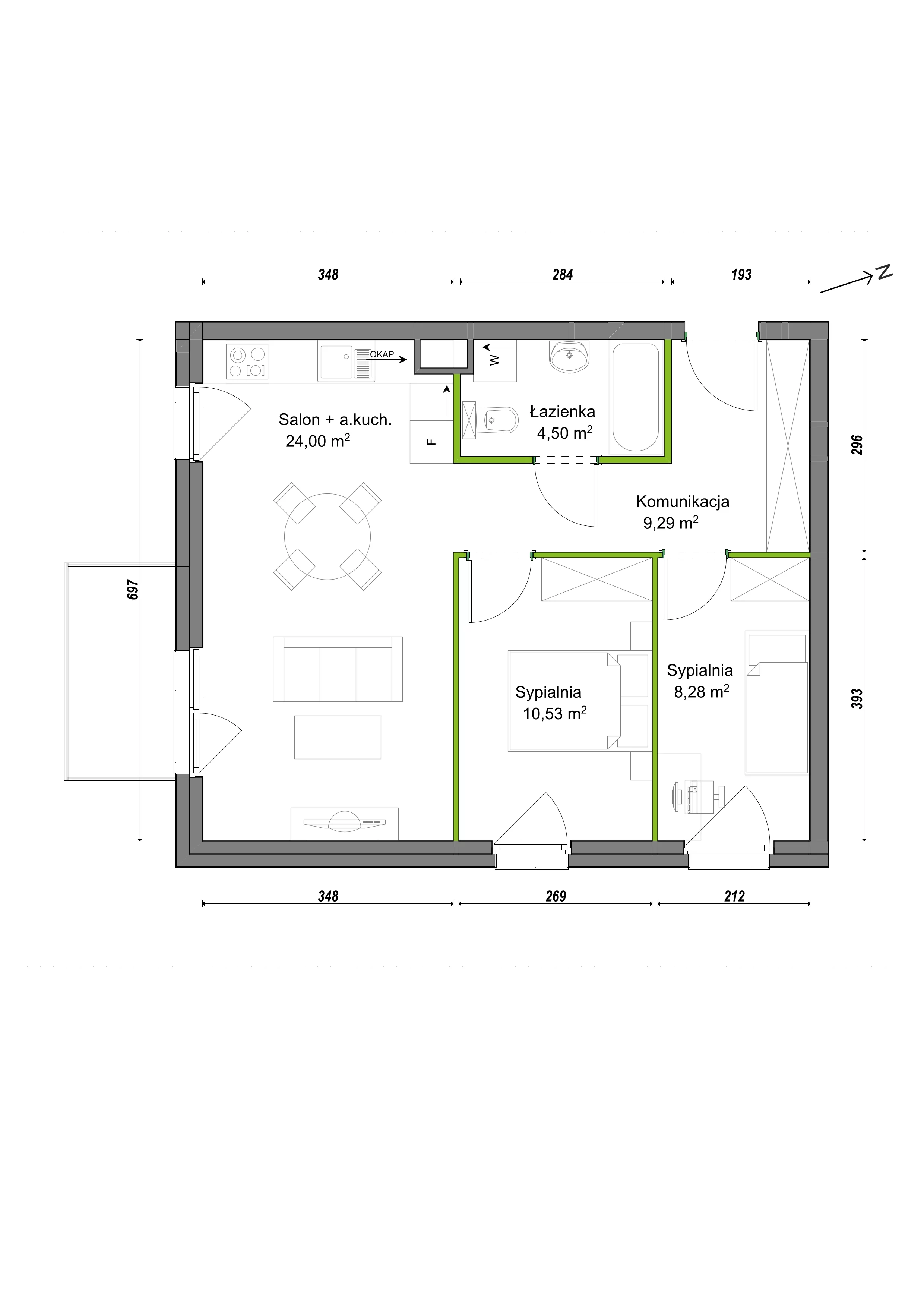 3 pokoje, mieszkanie 56,60 m², piętro 1, oferta nr E2/G/08, Orawska Vita III, Wrocław, Ołtaszyn, Krzyki, ul. Orawska