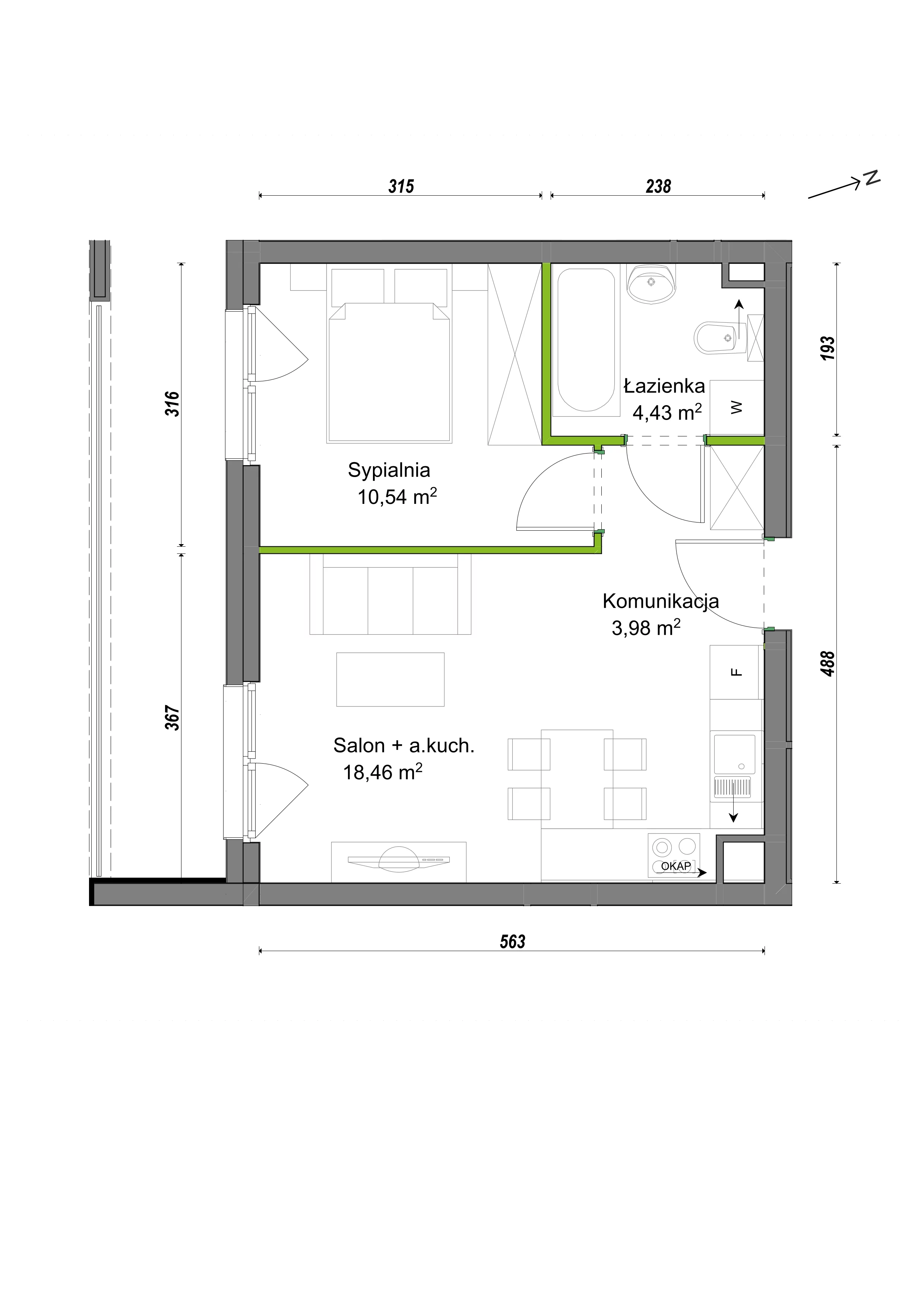 2 pokoje, mieszkanie 37,41 m², piętro 1, oferta nr E2/G/09, Orawska Vita III, Wrocław, Ołtaszyn, Krzyki, ul. Orawska