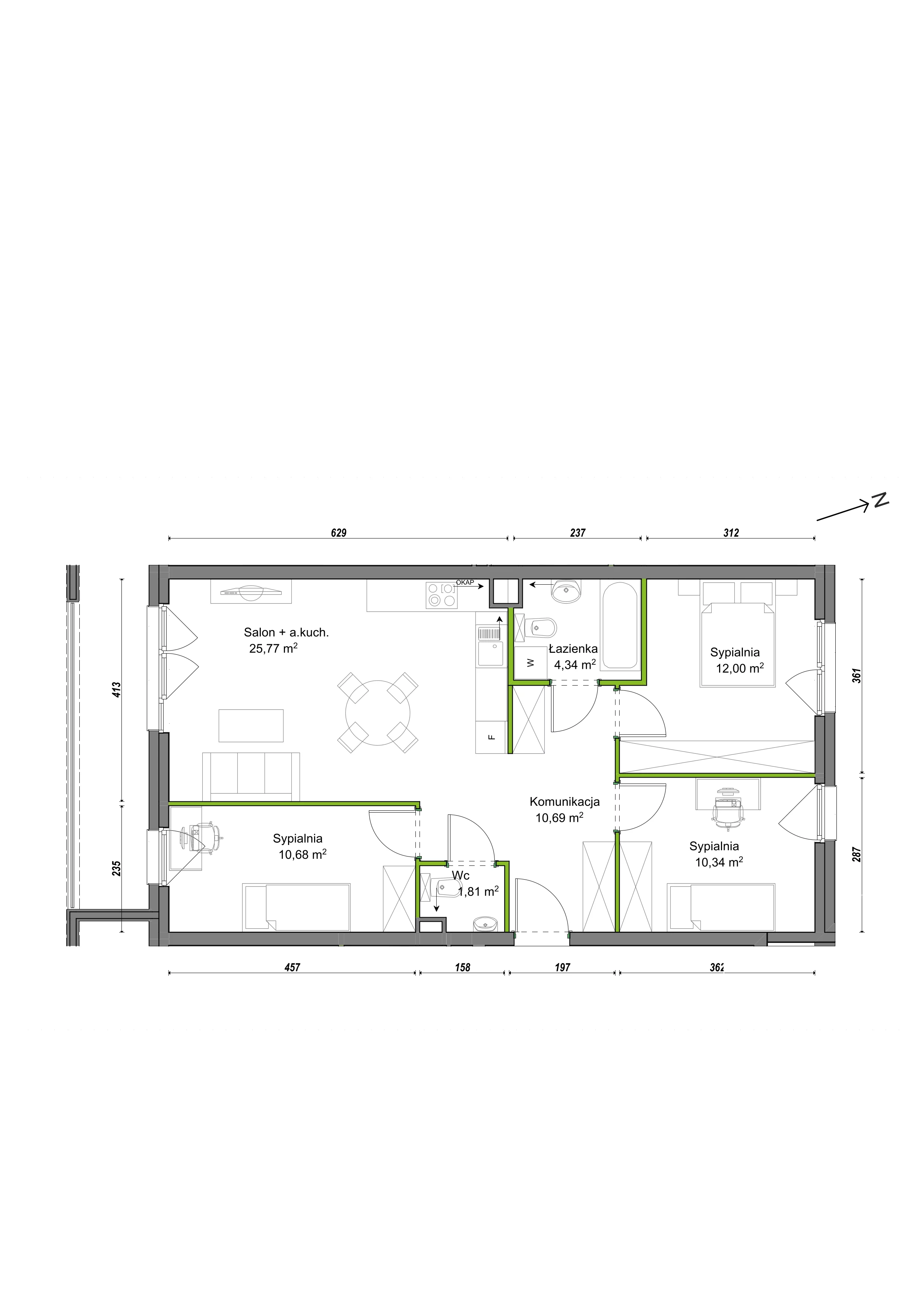 4 pokoje, mieszkanie 75,63 m², piętro 1, oferta nr E2/G/10, Orawska Vita III, Wrocław, Ołtaszyn, Krzyki, ul. Orawska