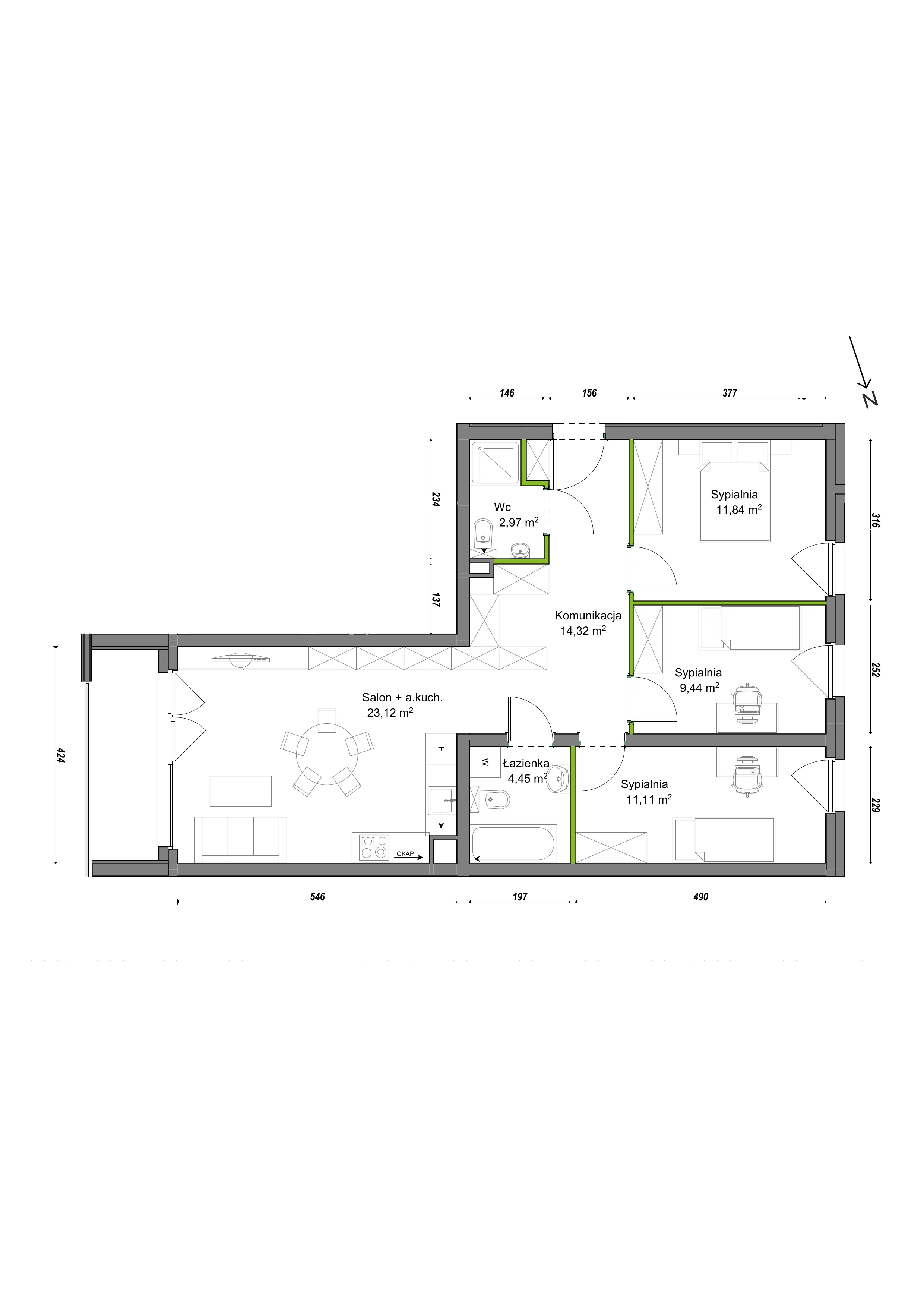 4 pokoje, mieszkanie 77,25 m², piętro 2, oferta nr E2/G/11, Orawska Vita III, Wrocław, Ołtaszyn, Krzyki, ul. Orawska