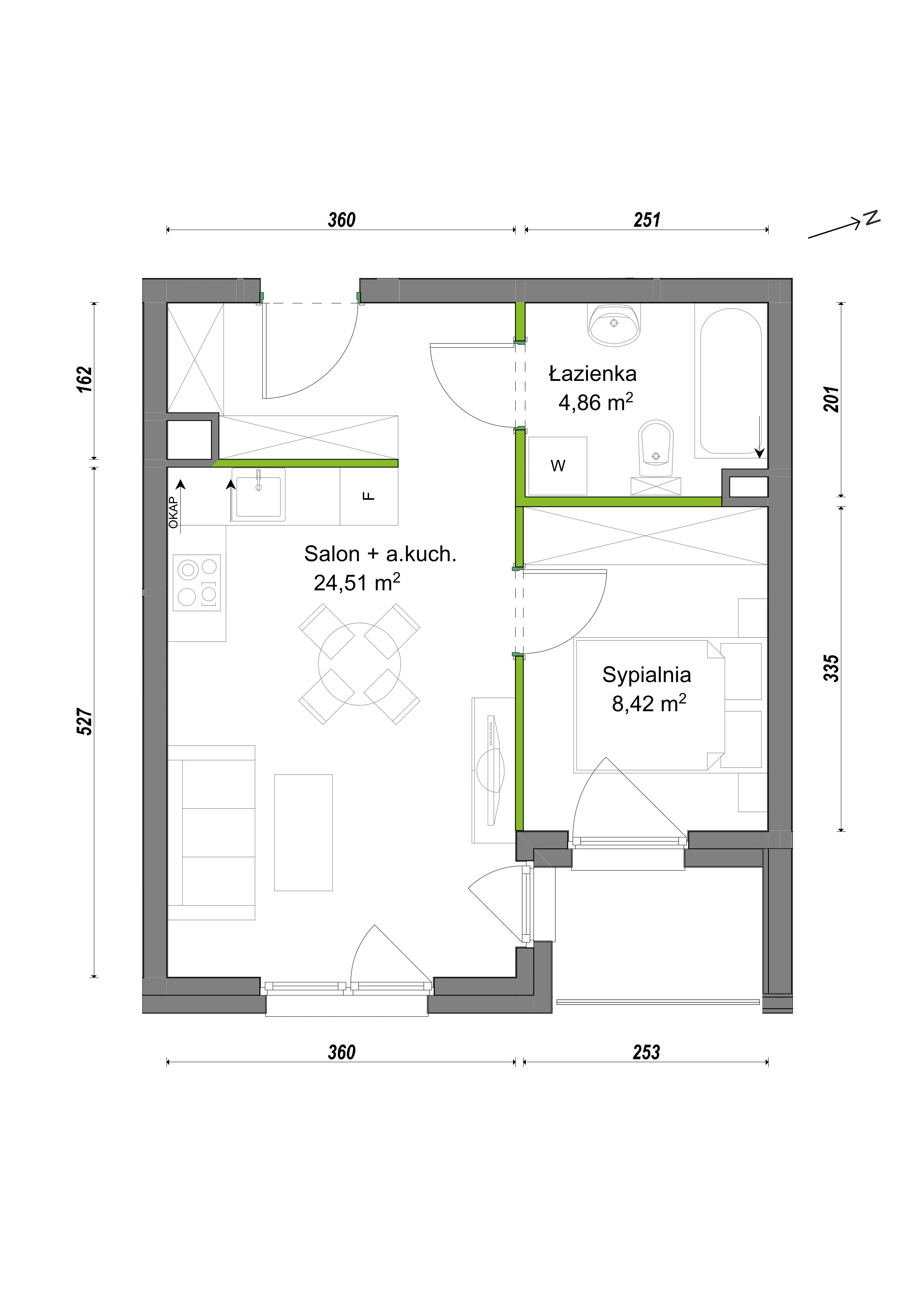 2 pokoje, mieszkanie 37,79 m², piętro 2, oferta nr E2/G/12, Orawska Vita III, Wrocław, Ołtaszyn, Krzyki, ul. Orawska