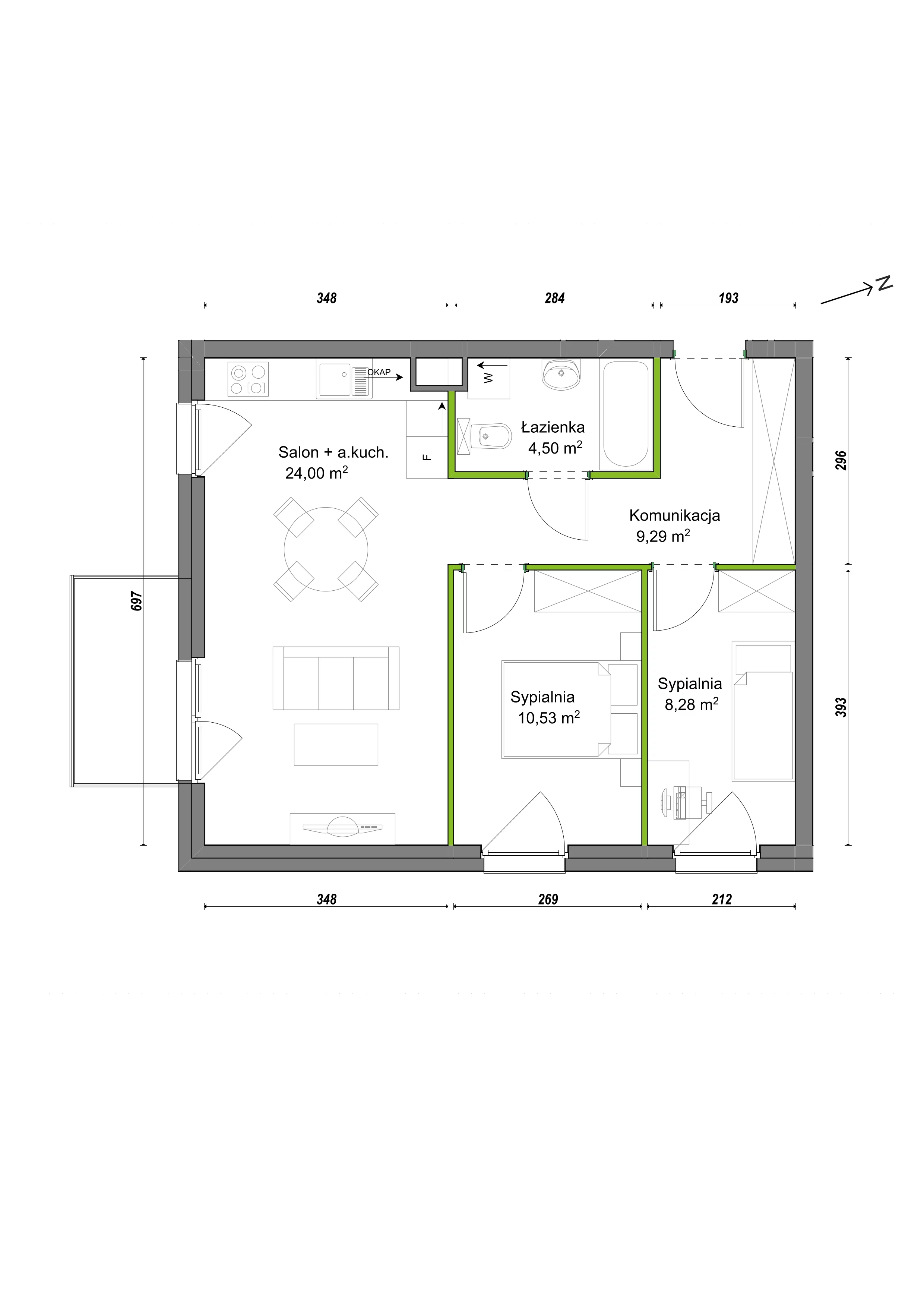 3 pokoje, mieszkanie 56,60 m², piętro 2, oferta nr E2/G/13, Orawska Vita III, Wrocław, Ołtaszyn, Krzyki, ul. Orawska