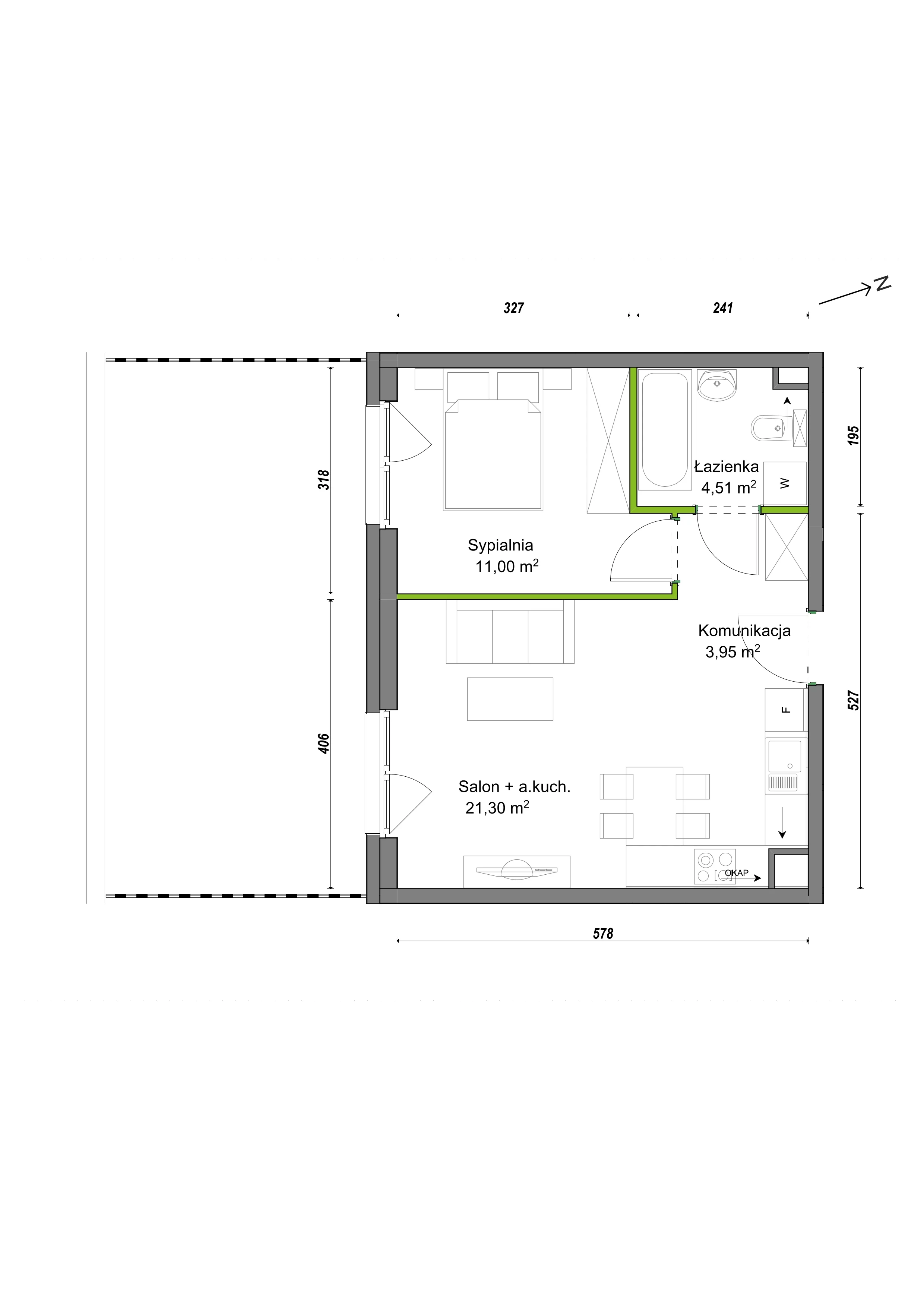 2 pokoje, mieszkanie 40,76 m², parter, oferta nr E2/H/02, Orawska Vita III, Wrocław, Ołtaszyn, Krzyki, ul. Orawska