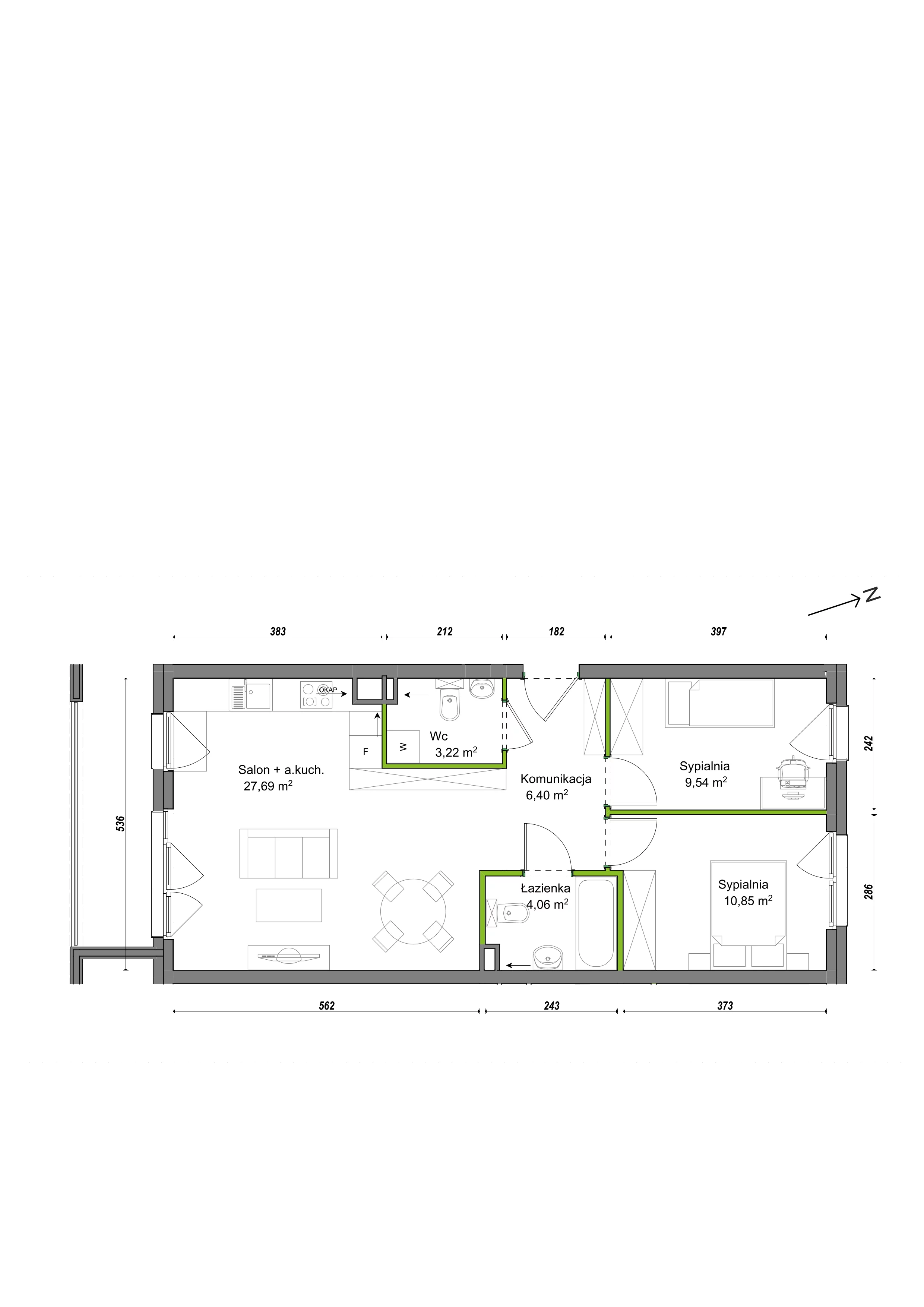 3 pokoje, mieszkanie 61,76 m², piętro 1, oferta nr E2/H/04, Orawska Vita III, Wrocław, Ołtaszyn, Krzyki, ul. Orawska