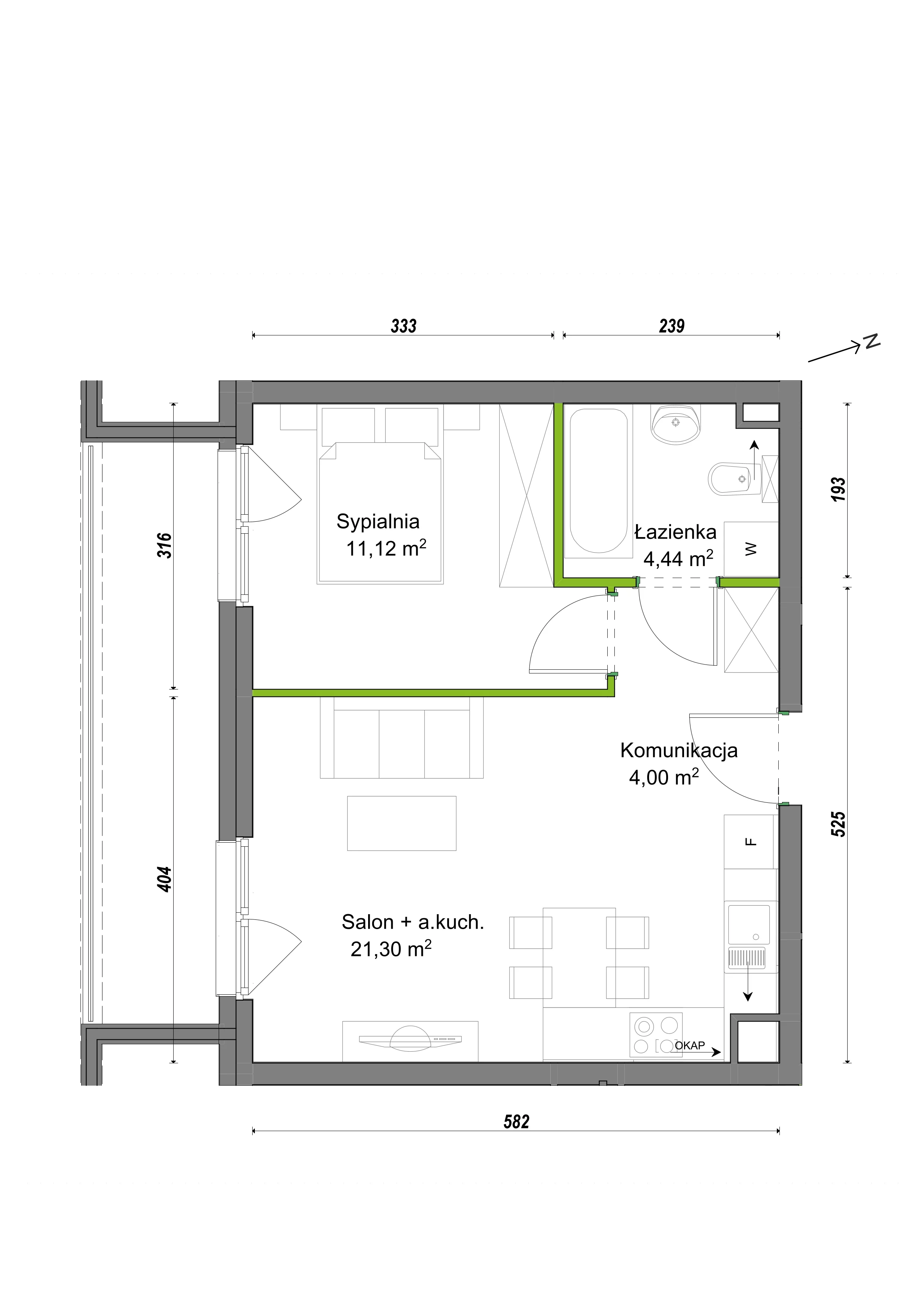 2 pokoje, mieszkanie 40,86 m², piętro 1, oferta nr E2/H/05, Orawska Vita III, Wrocław, Ołtaszyn, Krzyki, ul. Orawska