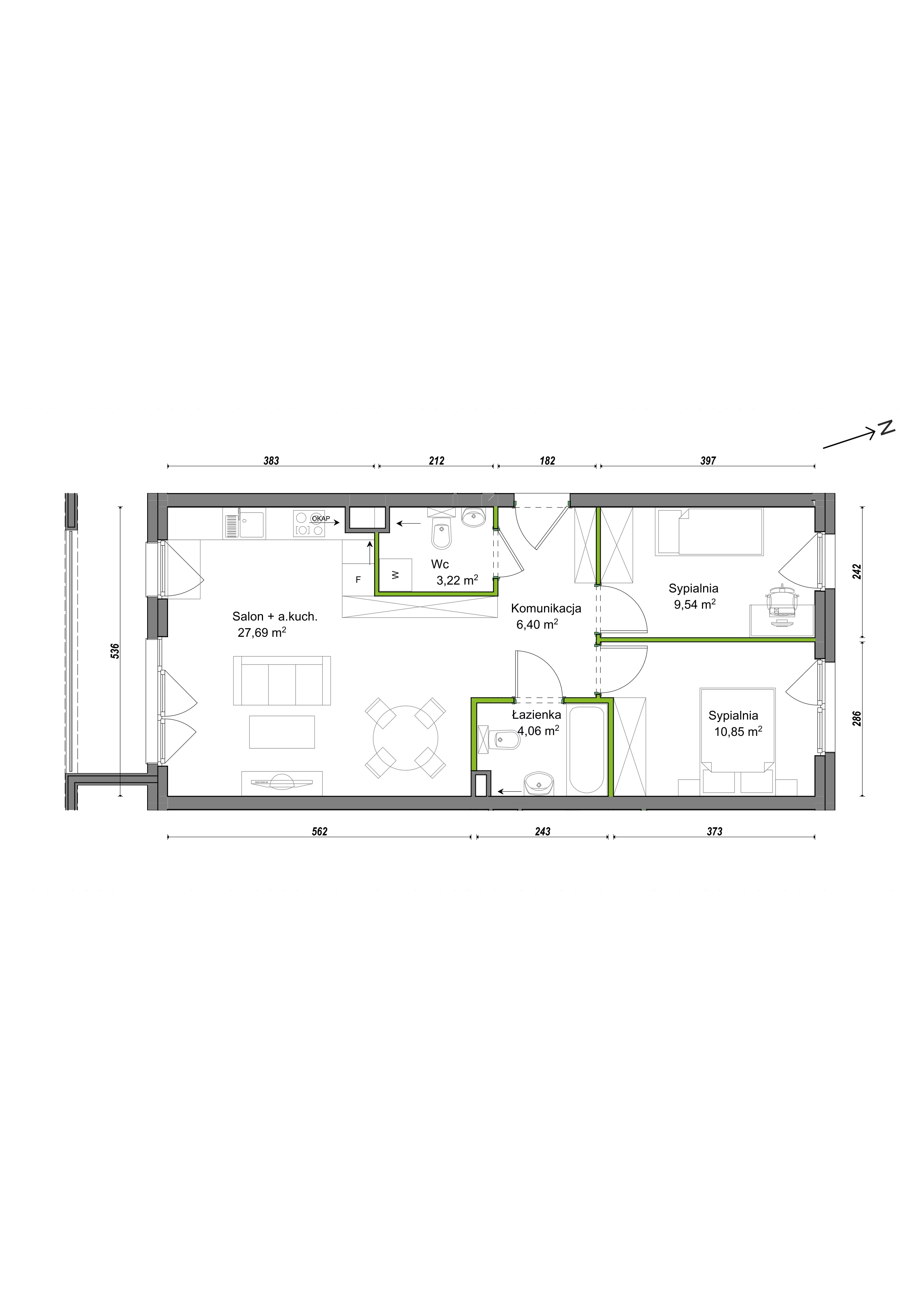 3 pokoje, mieszkanie 61,76 m², piętro 2, oferta nr E2/H/07, Orawska Vita III, Wrocław, Ołtaszyn, Krzyki, ul. Orawska