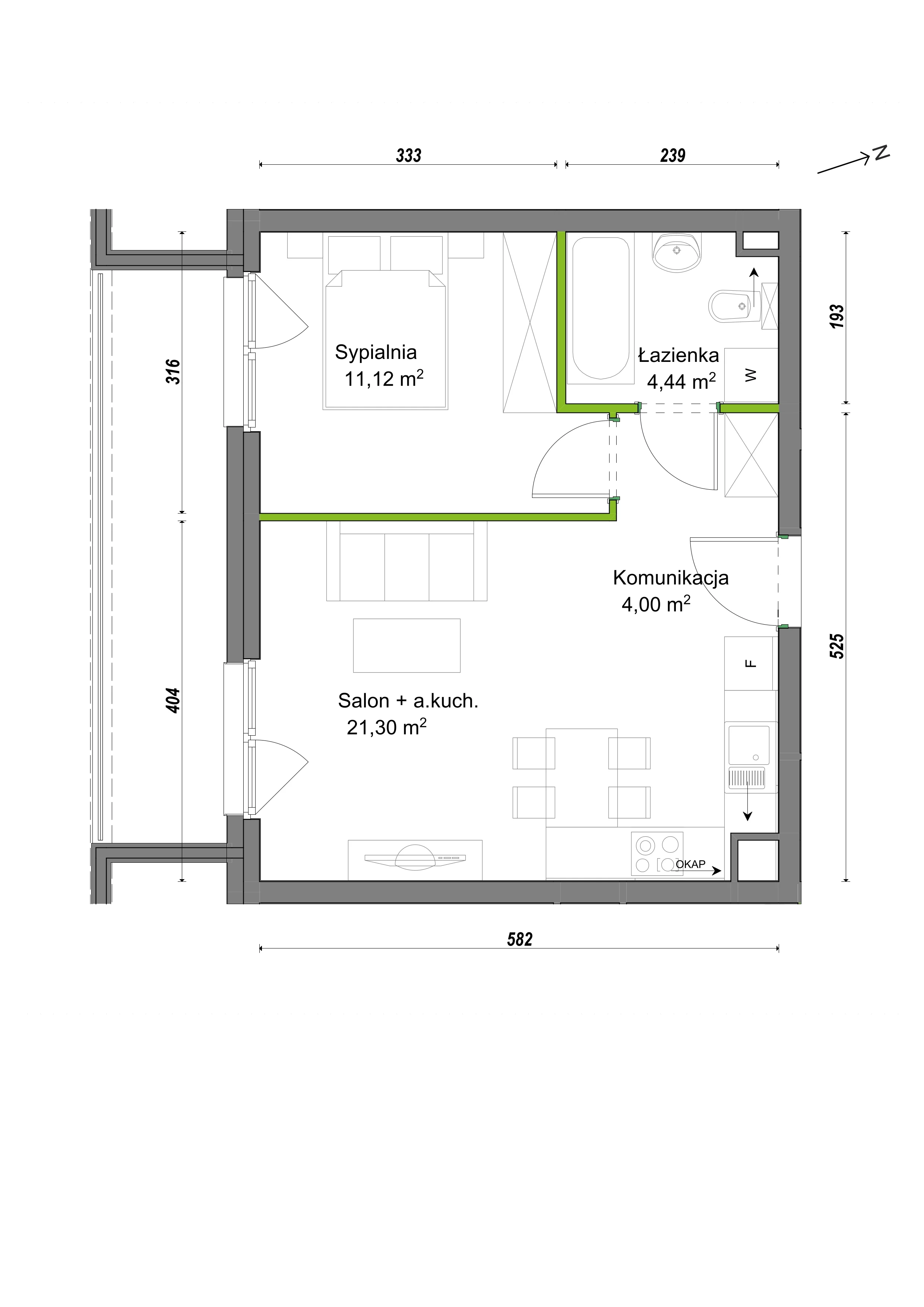 2 pokoje, mieszkanie 40,86 m², piętro 2, oferta nr E2/H/08, Orawska Vita III, Wrocław, Ołtaszyn, Krzyki, ul. Orawska