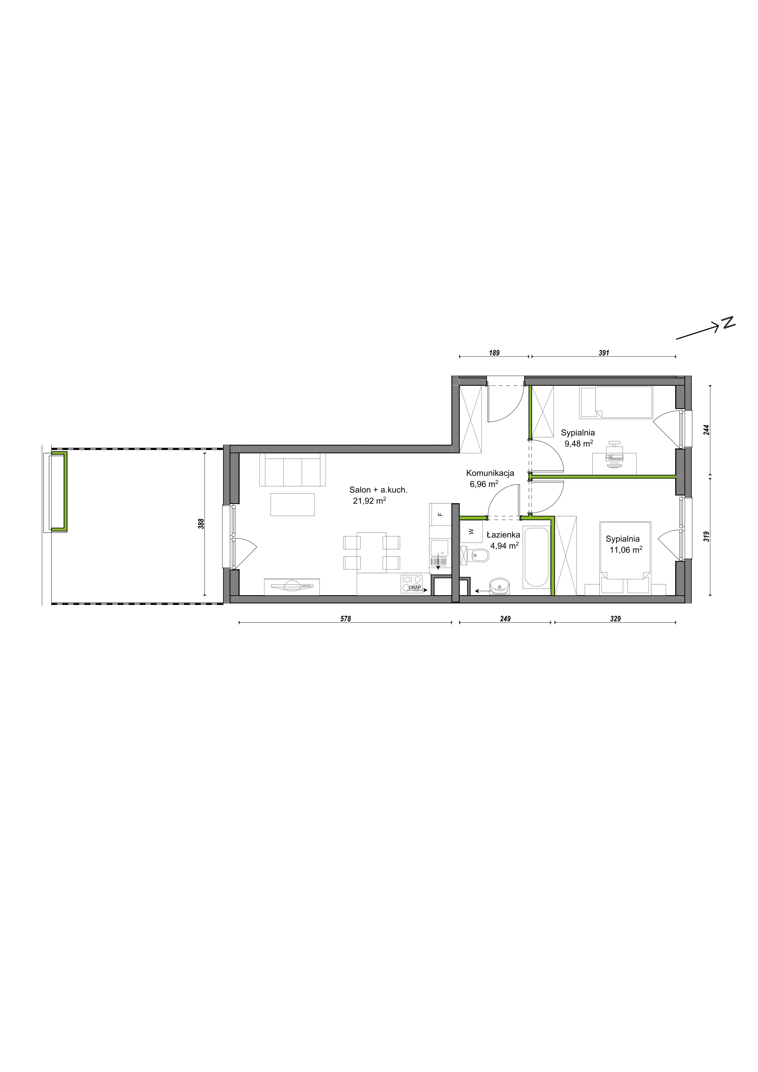 3 pokoje, mieszkanie 54,36 m², parter, oferta nr F1/A/01, Orawska Vita III, Wrocław, Ołtaszyn, Krzyki, ul. Orawska