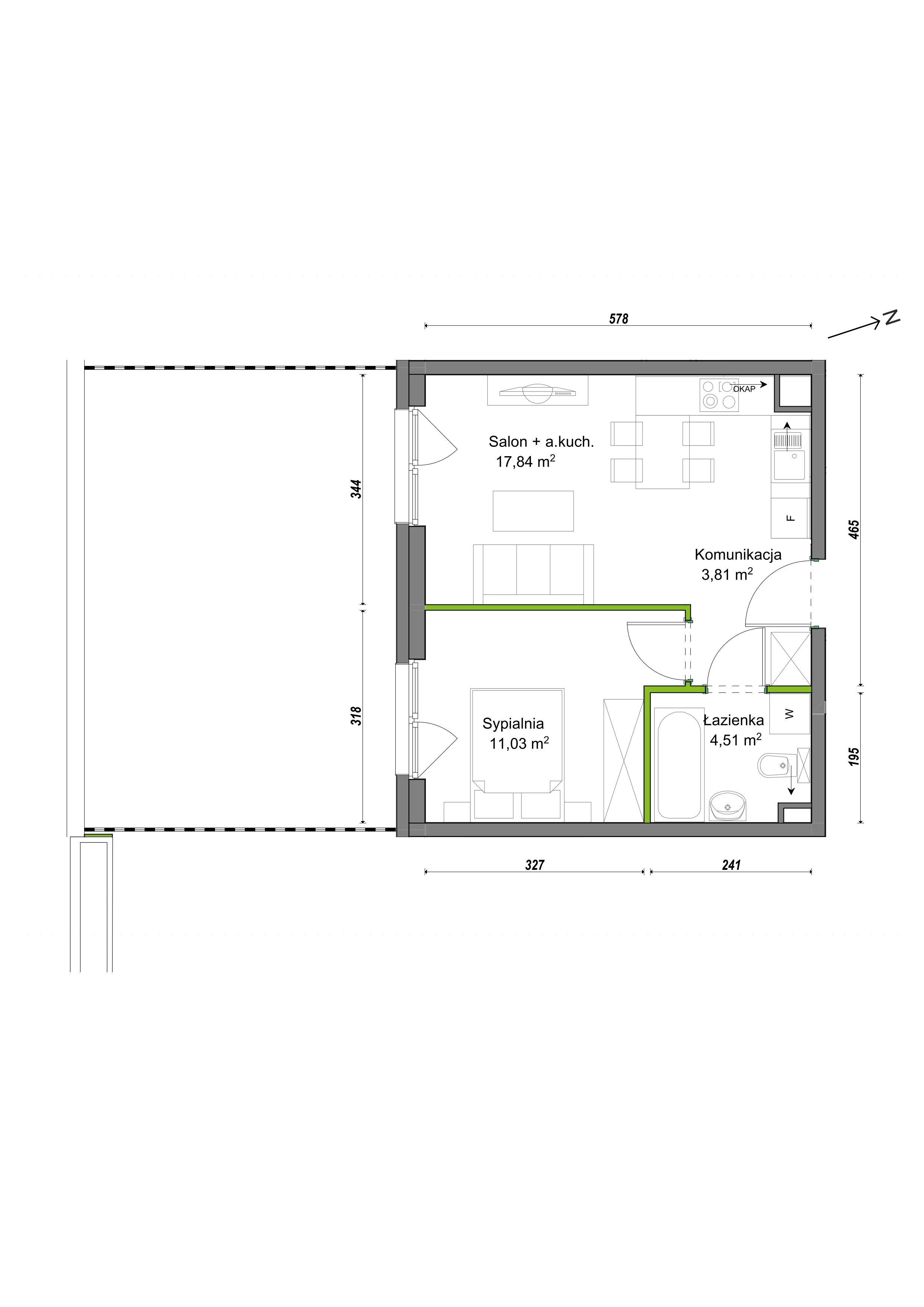 2 pokoje, mieszkanie 37,19 m², parter, oferta nr F1/A/02, Orawska Vita III, Wrocław, Ołtaszyn, Krzyki, ul. Orawska