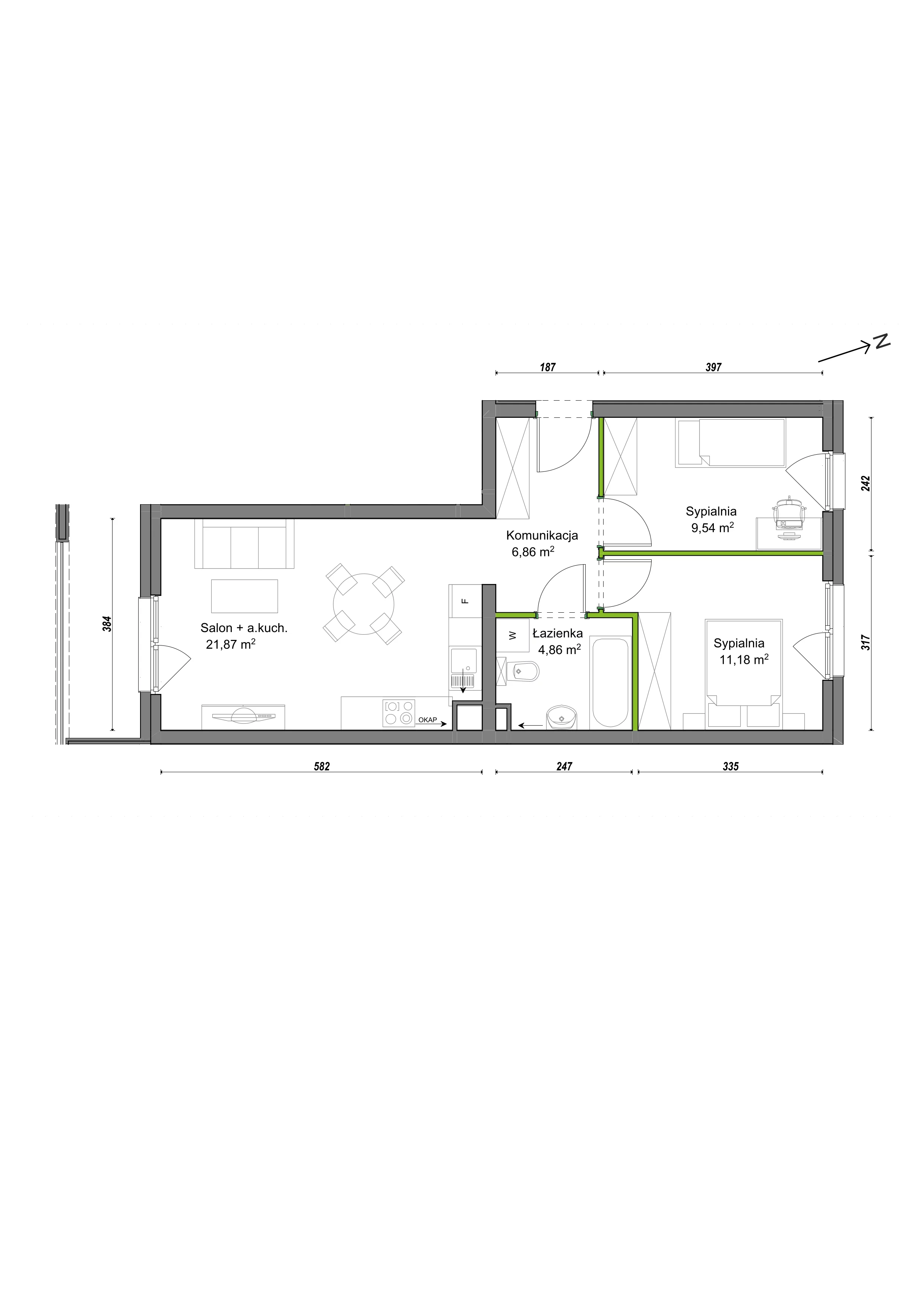 3 pokoje, mieszkanie 54,31 m², piętro 1, oferta nr F1/A/04, Orawska Vita III, Wrocław, Ołtaszyn, Krzyki, ul. Orawska