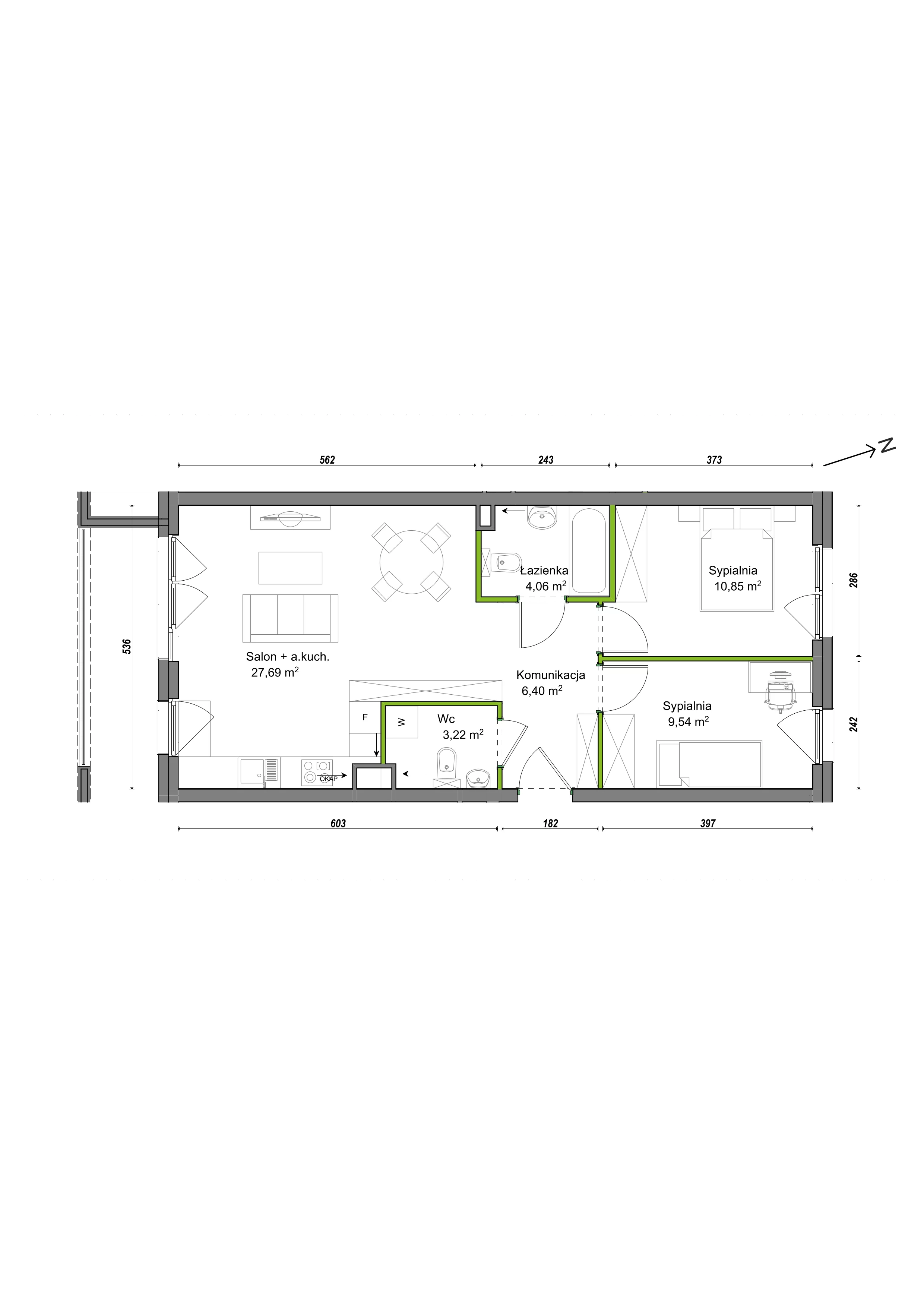 3 pokoje, mieszkanie 61,76 m², piętro 1, oferta nr F1/A/06, Orawska Vita III, Wrocław, Ołtaszyn, Krzyki, ul. Orawska