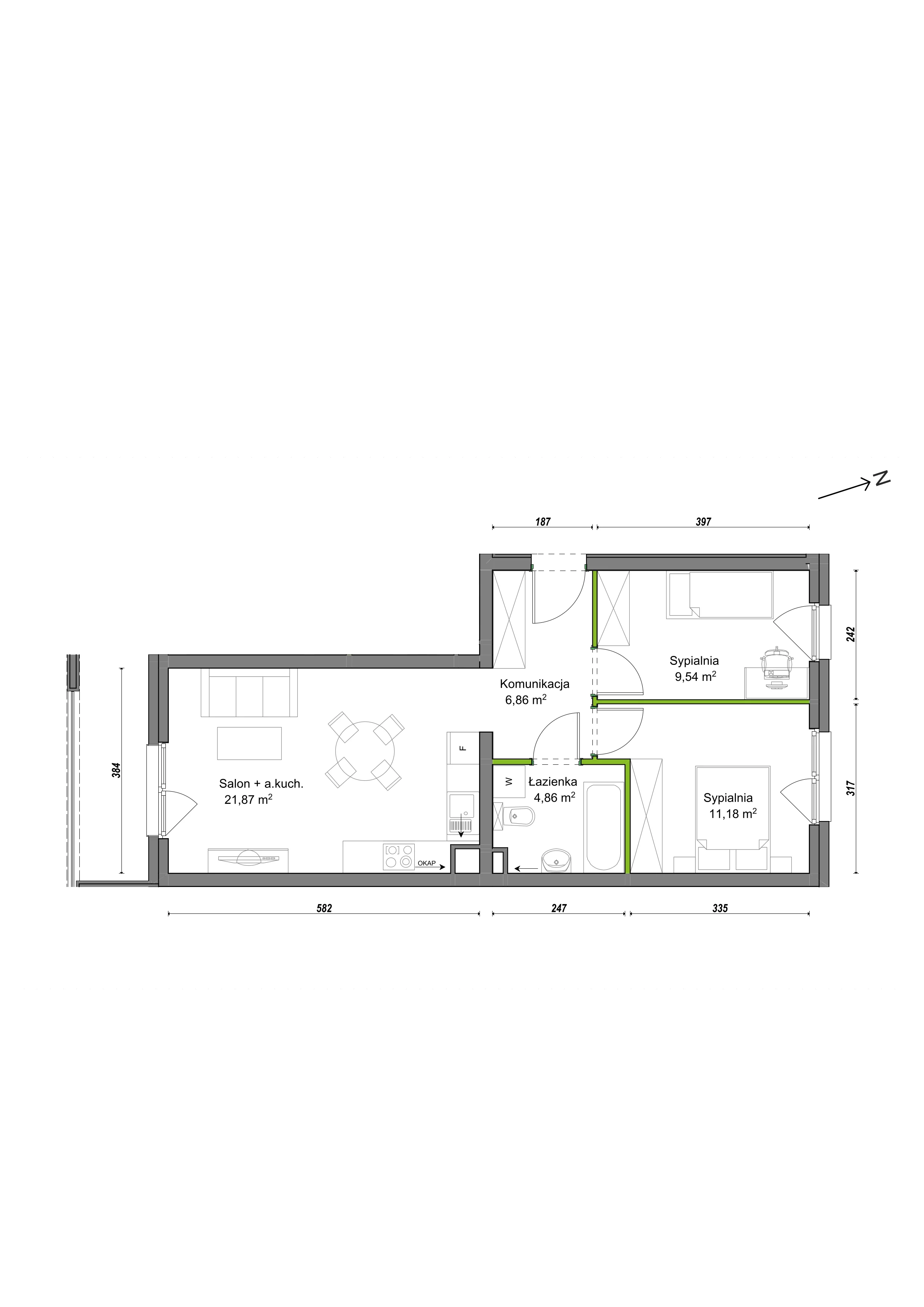 3 pokoje, mieszkanie 54,31 m², piętro 2, oferta nr F1/A/07, Orawska Vita III, Wrocław, Ołtaszyn, Krzyki, ul. Orawska