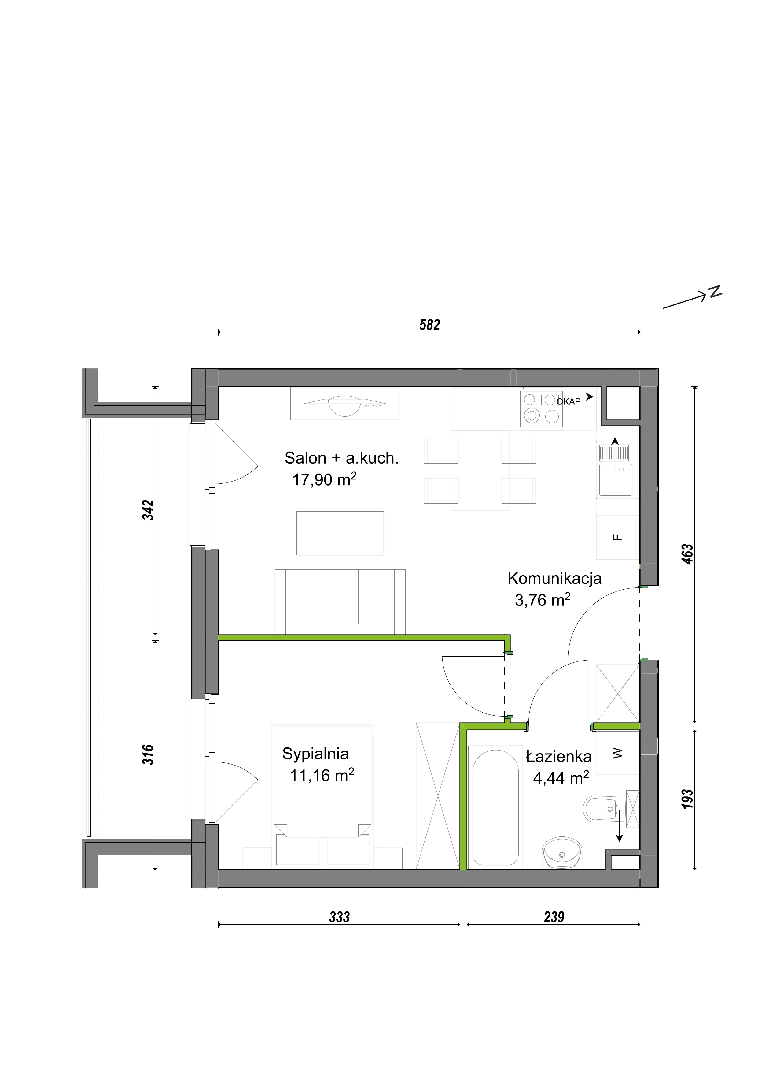 2 pokoje, mieszkanie 37,26 m², piętro 2, oferta nr F1/A/08, Orawska Vita III, Wrocław, Ołtaszyn, Krzyki, ul. Orawska