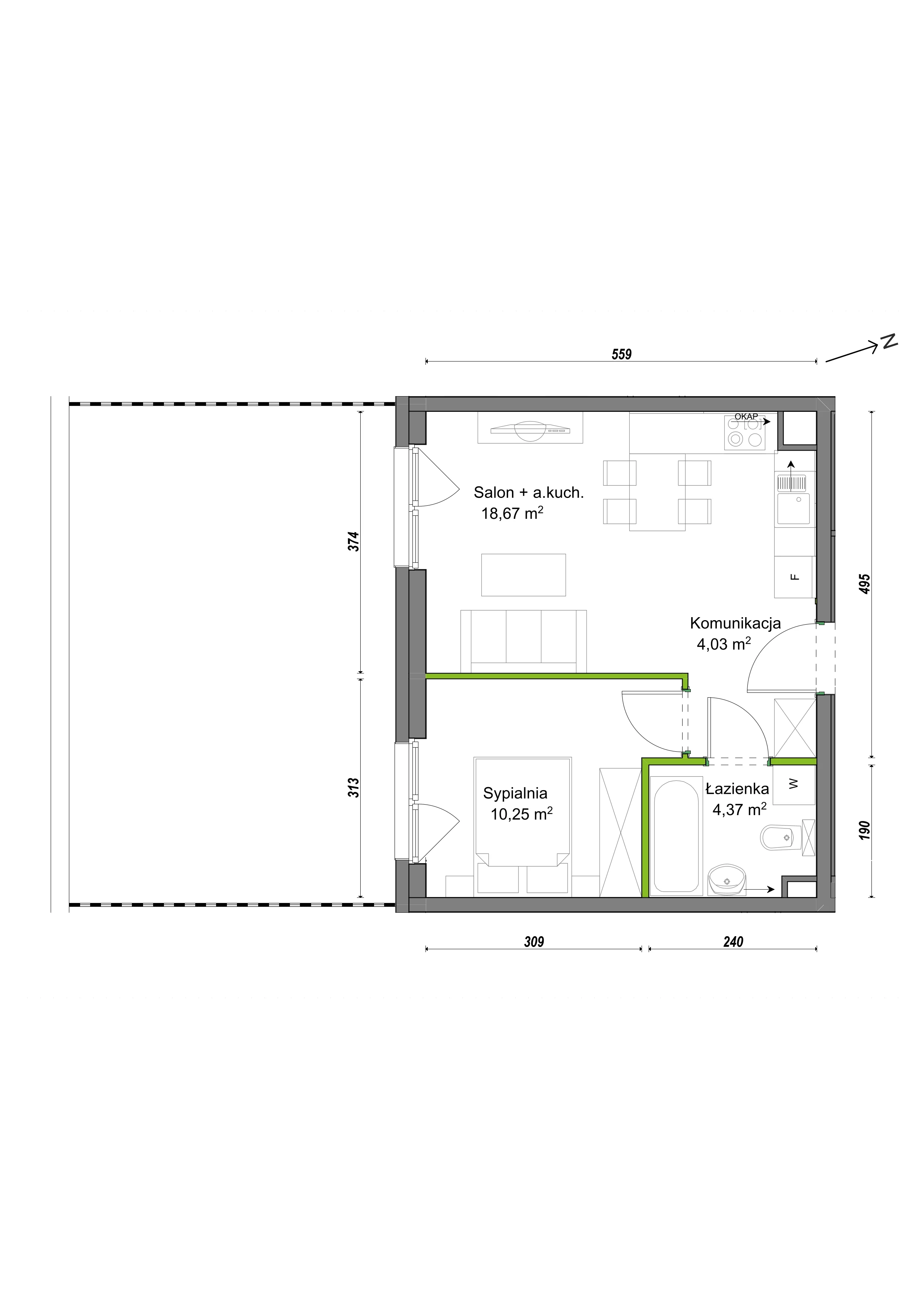 2 pokoje, mieszkanie 37,32 m², parter, oferta nr F1/B/02, Orawska Vita III, Wrocław, Ołtaszyn, Krzyki, ul. Orawska