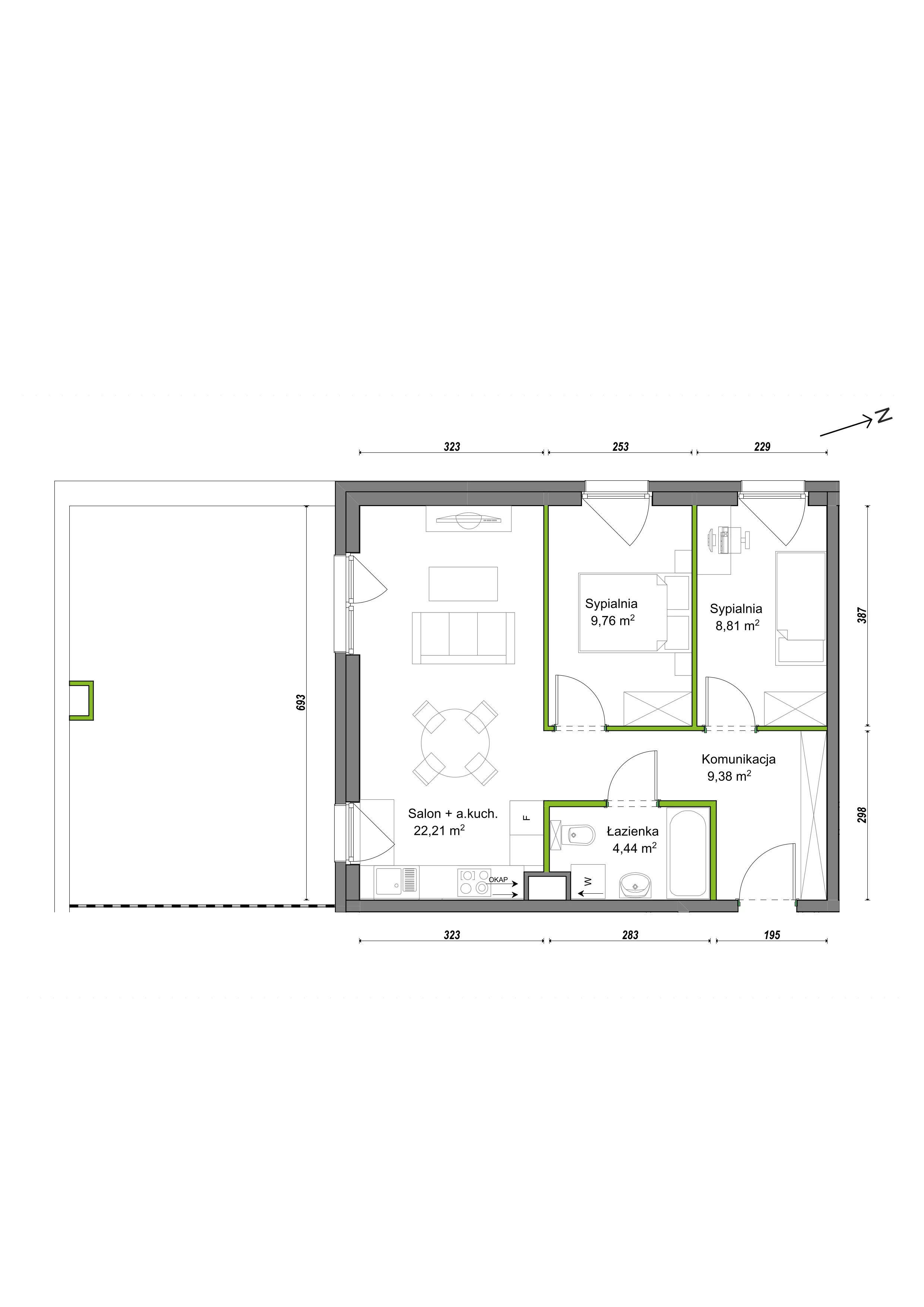 3 pokoje, mieszkanie 54,60 m², parter, oferta nr F1/B/03, Orawska Vita III, Wrocław, Ołtaszyn, Krzyki, ul. Orawska