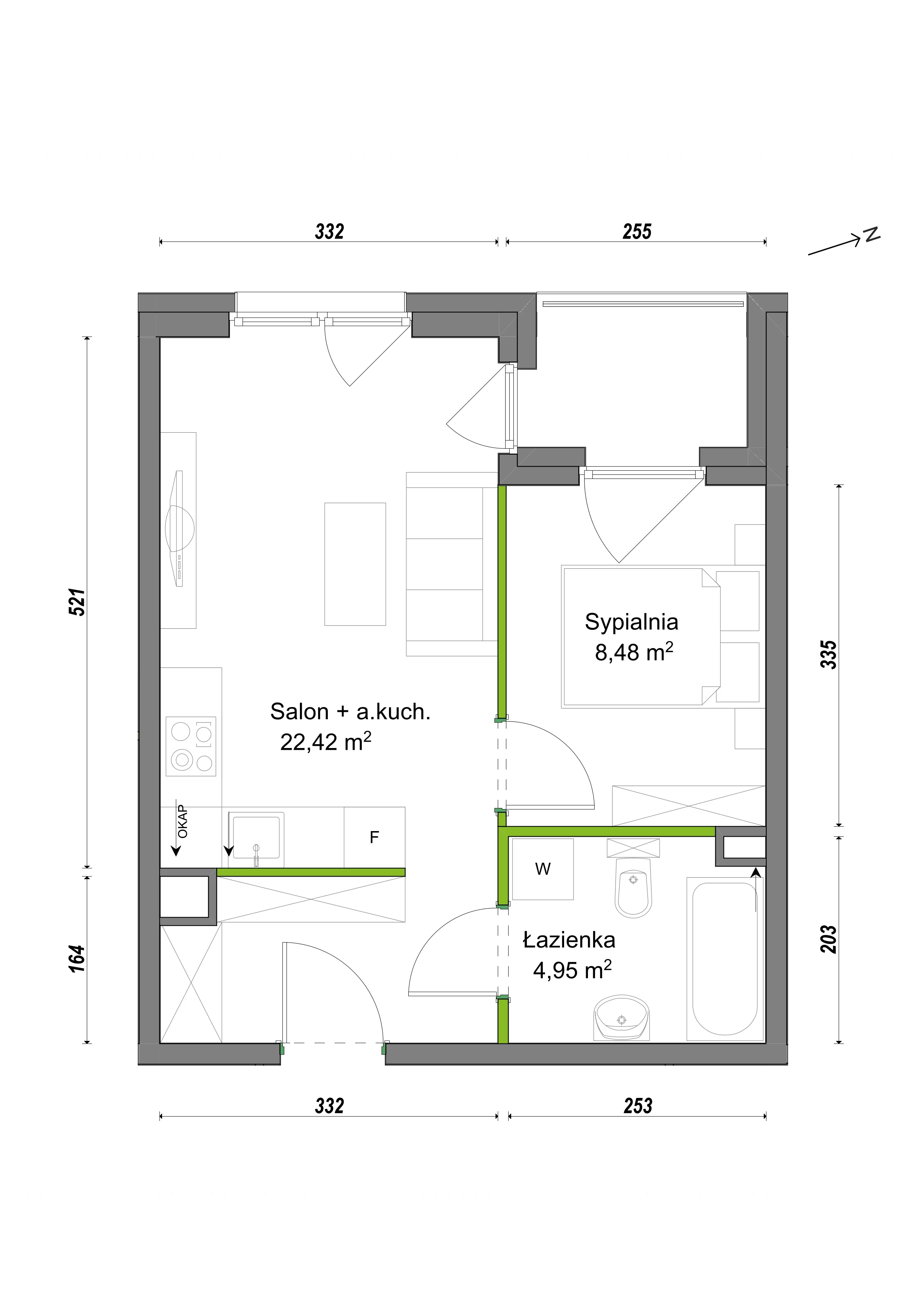 2 pokoje, mieszkanie 35,85 m², parter, oferta nr F1/B/04, Orawska Vita III, Wrocław, Ołtaszyn, Krzyki, ul. Orawska