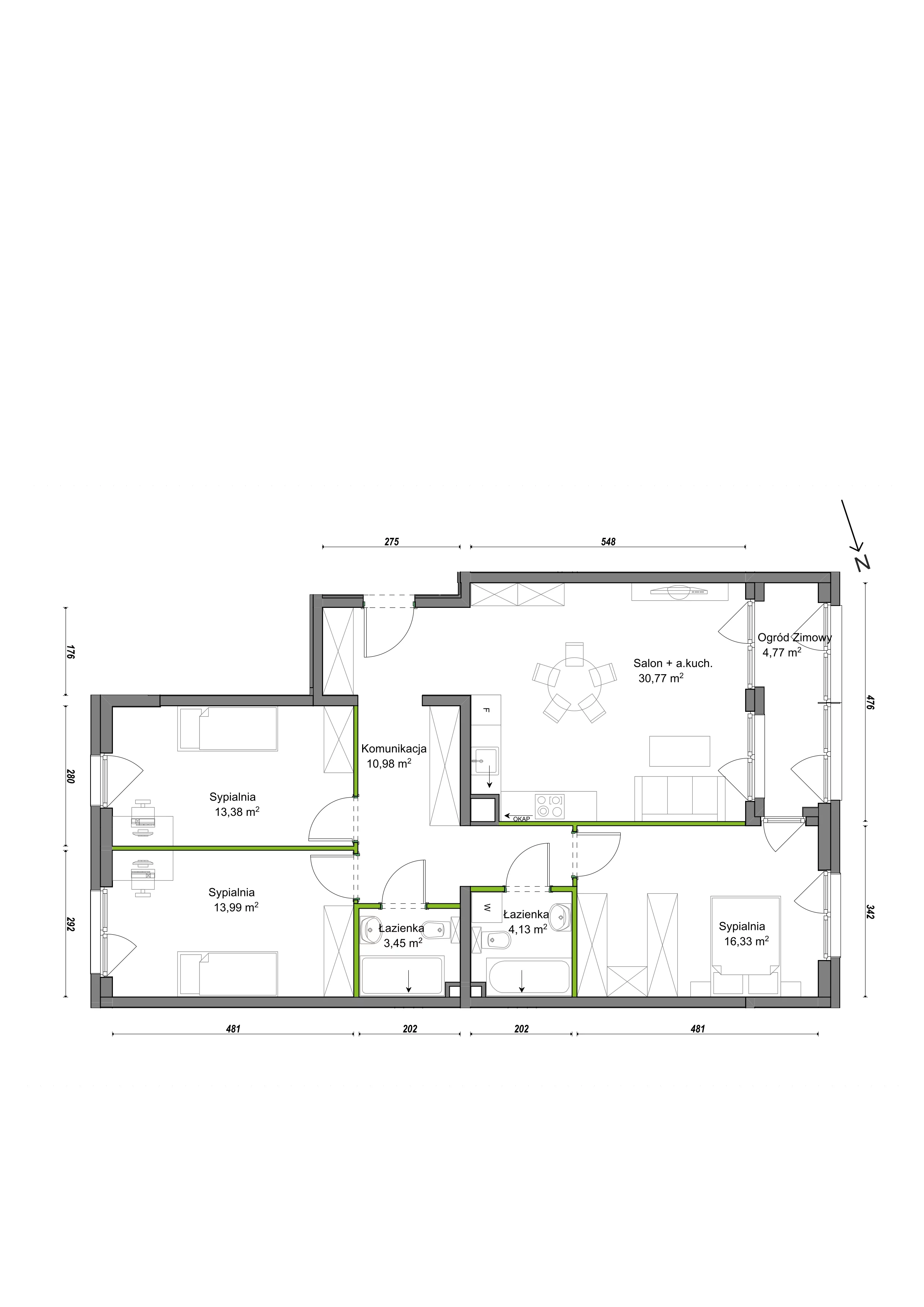 4 pokoje, mieszkanie 97,80 m², parter, oferta nr F1/B/05, Orawska Vita III, Wrocław, Ołtaszyn, Krzyki, ul. Orawska