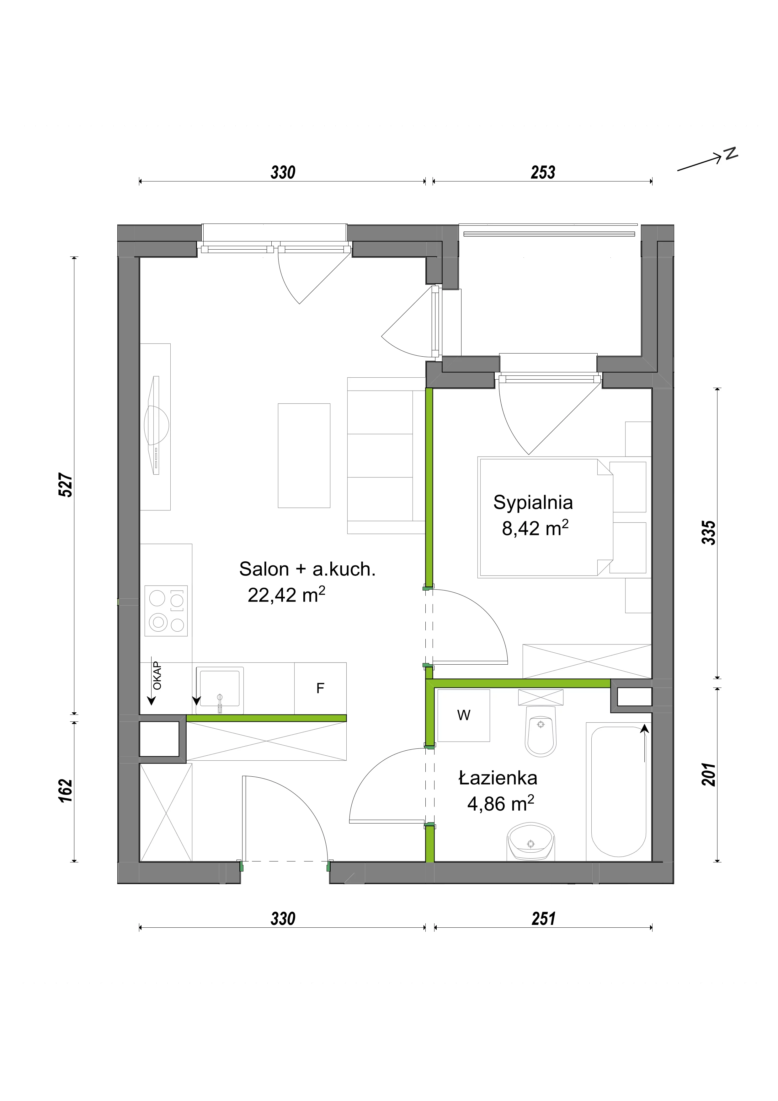 2 pokoje, mieszkanie 35,70 m², piętro 1, oferta nr F1/B/09, Orawska Vita III, Wrocław, Ołtaszyn, Krzyki, ul. Orawska