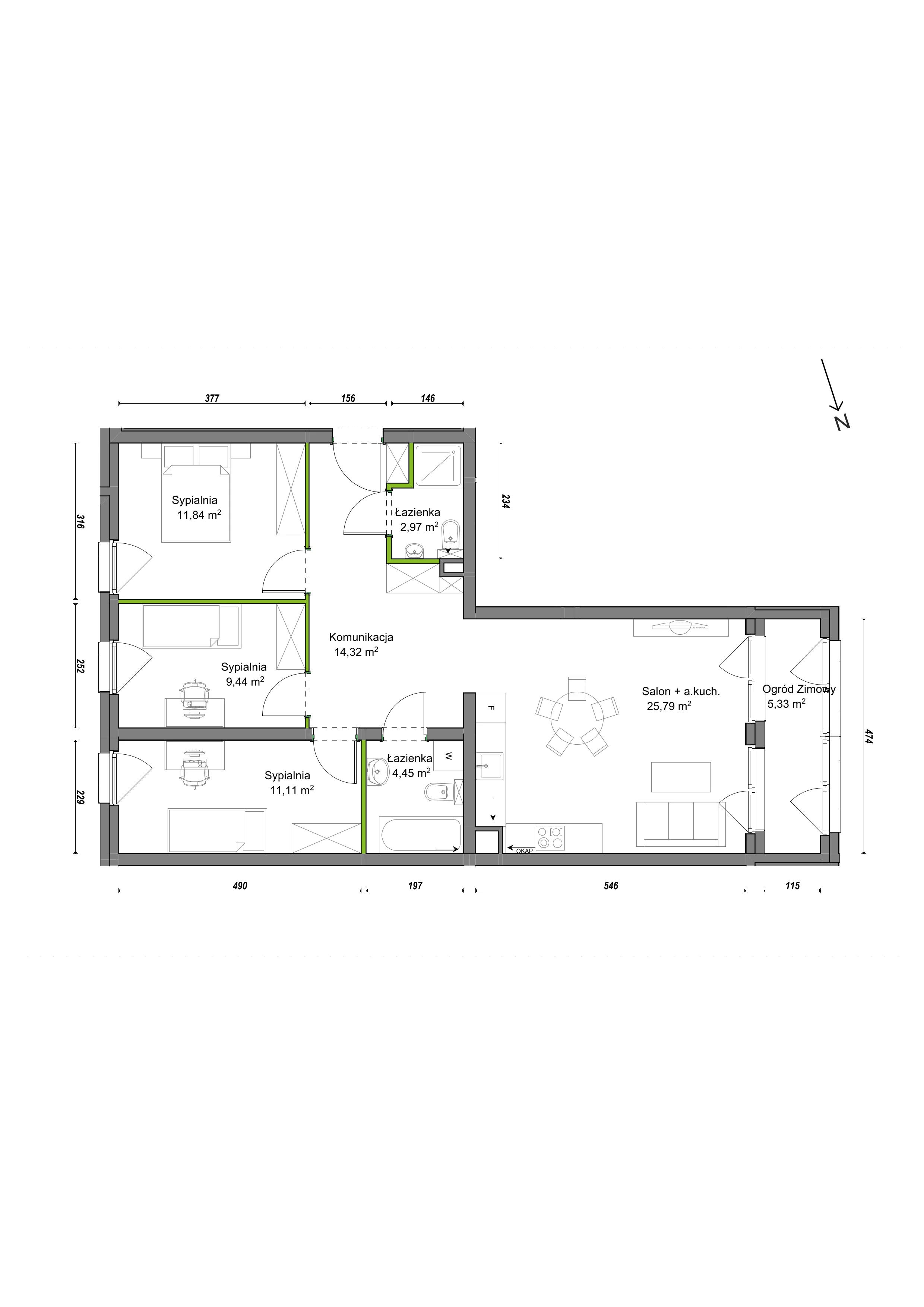4 pokoje, mieszkanie 85,25 m², piętro 1, oferta nr F1/B/10, Orawska Vita III, Wrocław, Ołtaszyn, Krzyki, ul. Orawska