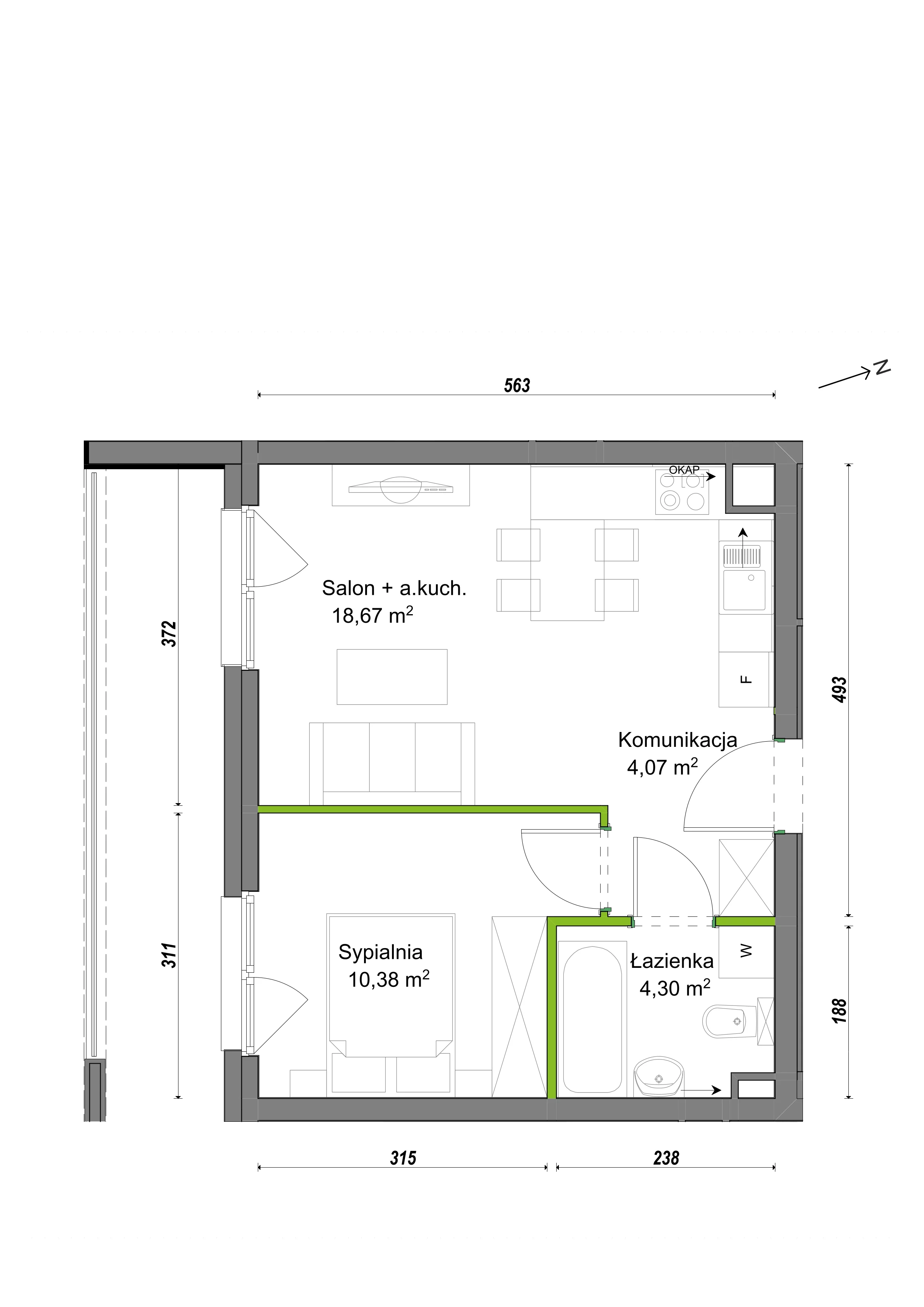 2 pokoje, mieszkanie 37,42 m², piętro 2, oferta nr F1/B/12, Orawska Vita III, Wrocław, Ołtaszyn, Krzyki, ul. Orawska