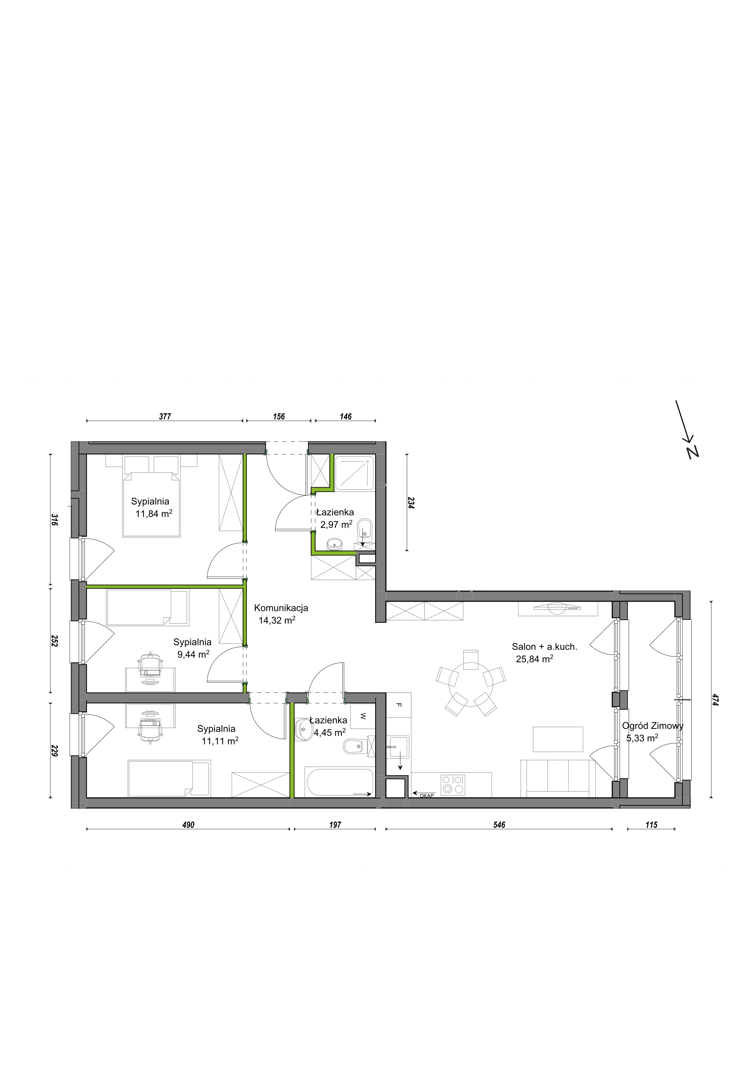 4 pokoje, mieszkanie 85,30 m², piętro 2, oferta nr F1/B/15, Orawska Vita III, Wrocław, Ołtaszyn, Krzyki, ul. Orawska
