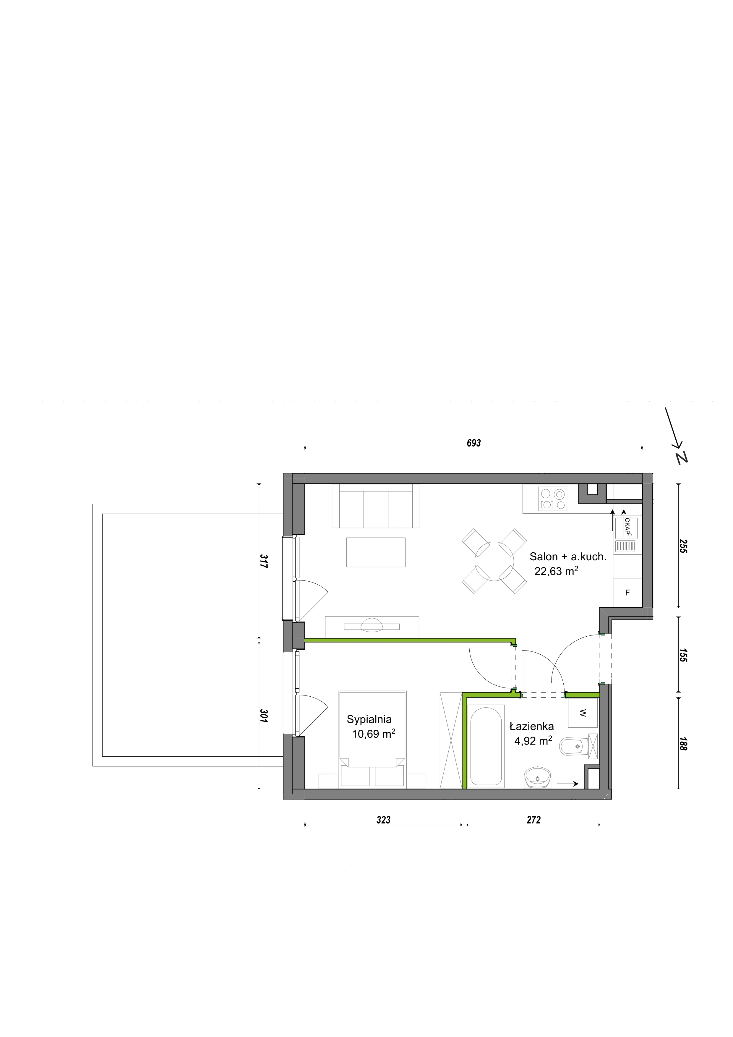 2 pokoje, mieszkanie 38,24 m², parter, oferta nr F1/C/01, Orawska Vita III, Wrocław, Ołtaszyn, Krzyki, ul. Orawska