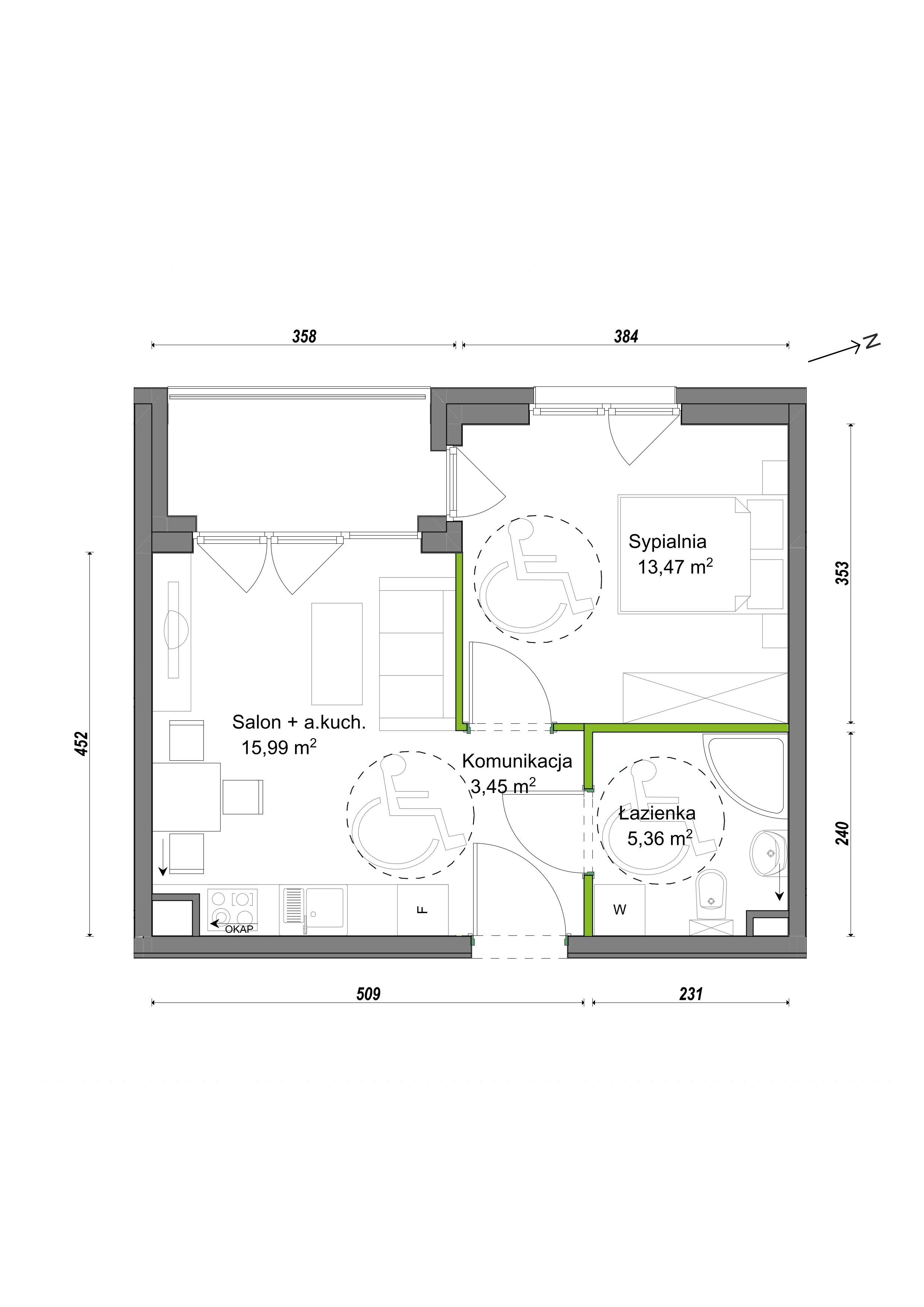 2 pokoje, mieszkanie 38,27 m², parter, oferta nr F1/C/03, Orawska Vita III, Wrocław, Ołtaszyn, Krzyki, ul. Orawska