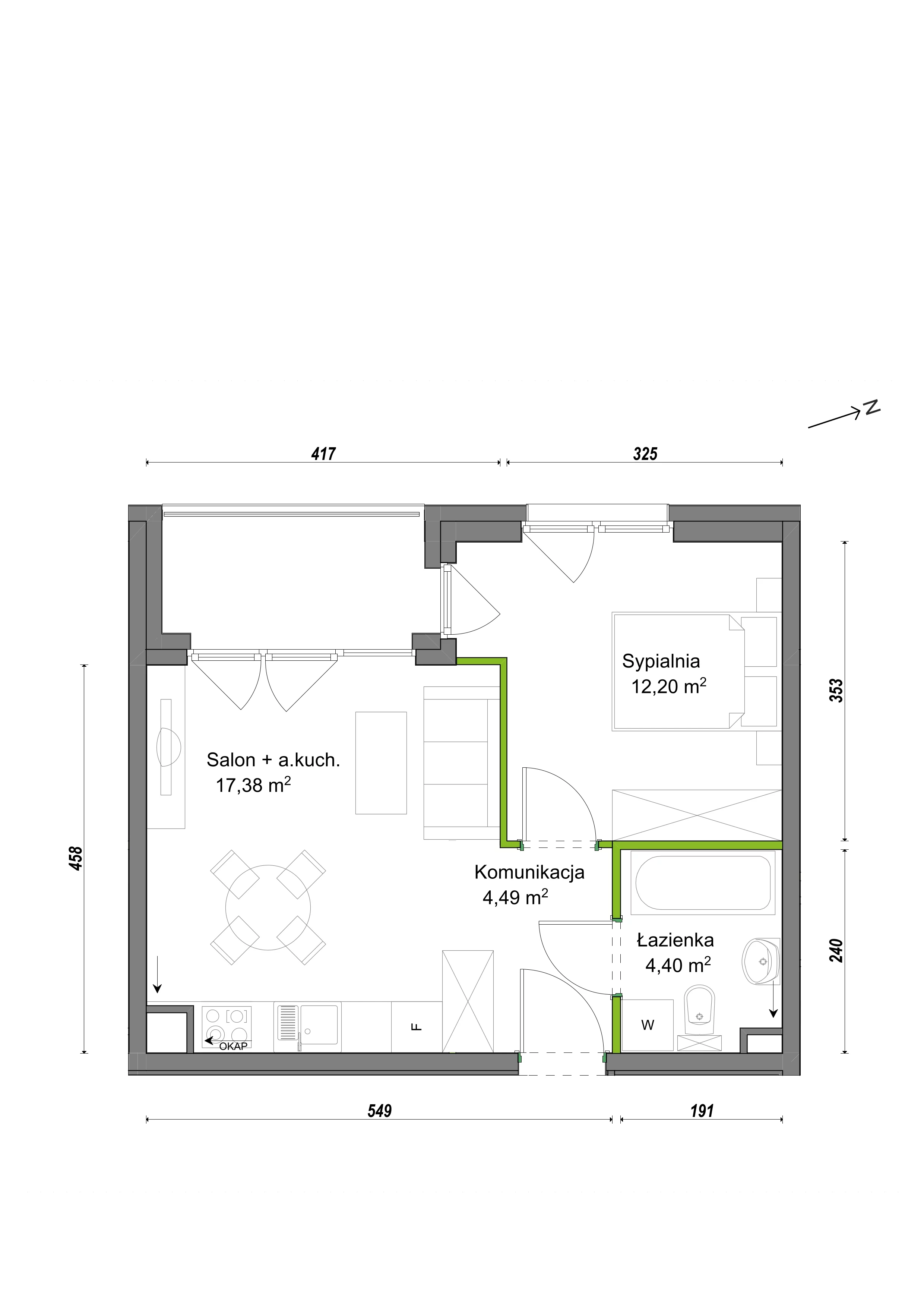 2 pokoje, mieszkanie 38,47 m², parter, oferta nr F1/C/04, Orawska Vita III, Wrocław, Ołtaszyn, Krzyki, ul. Orawska