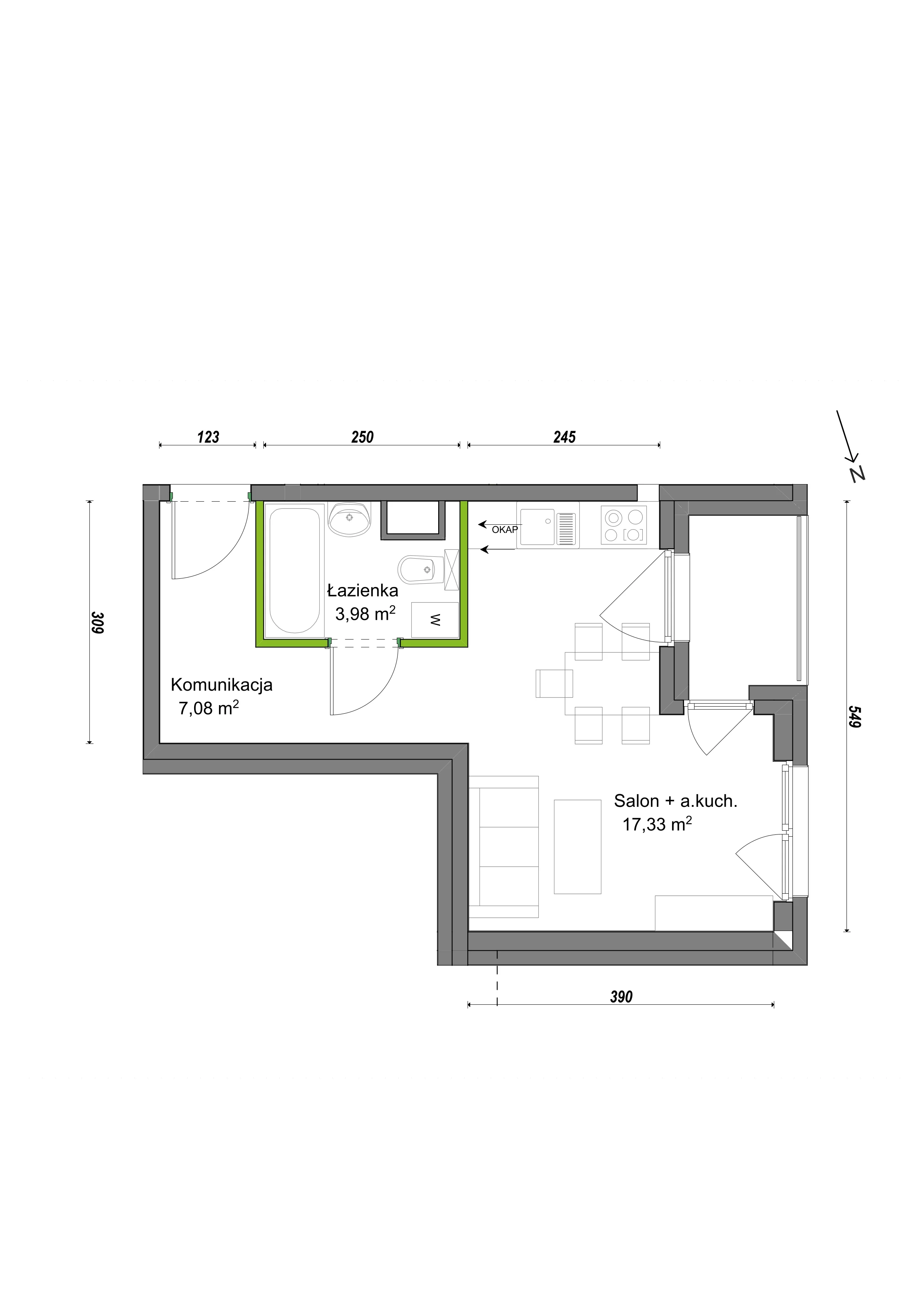 1 pokój, mieszkanie 28,39 m², parter, oferta nr F1/C/05, Orawska Vita III, Wrocław, Ołtaszyn, Krzyki, ul. Orawska