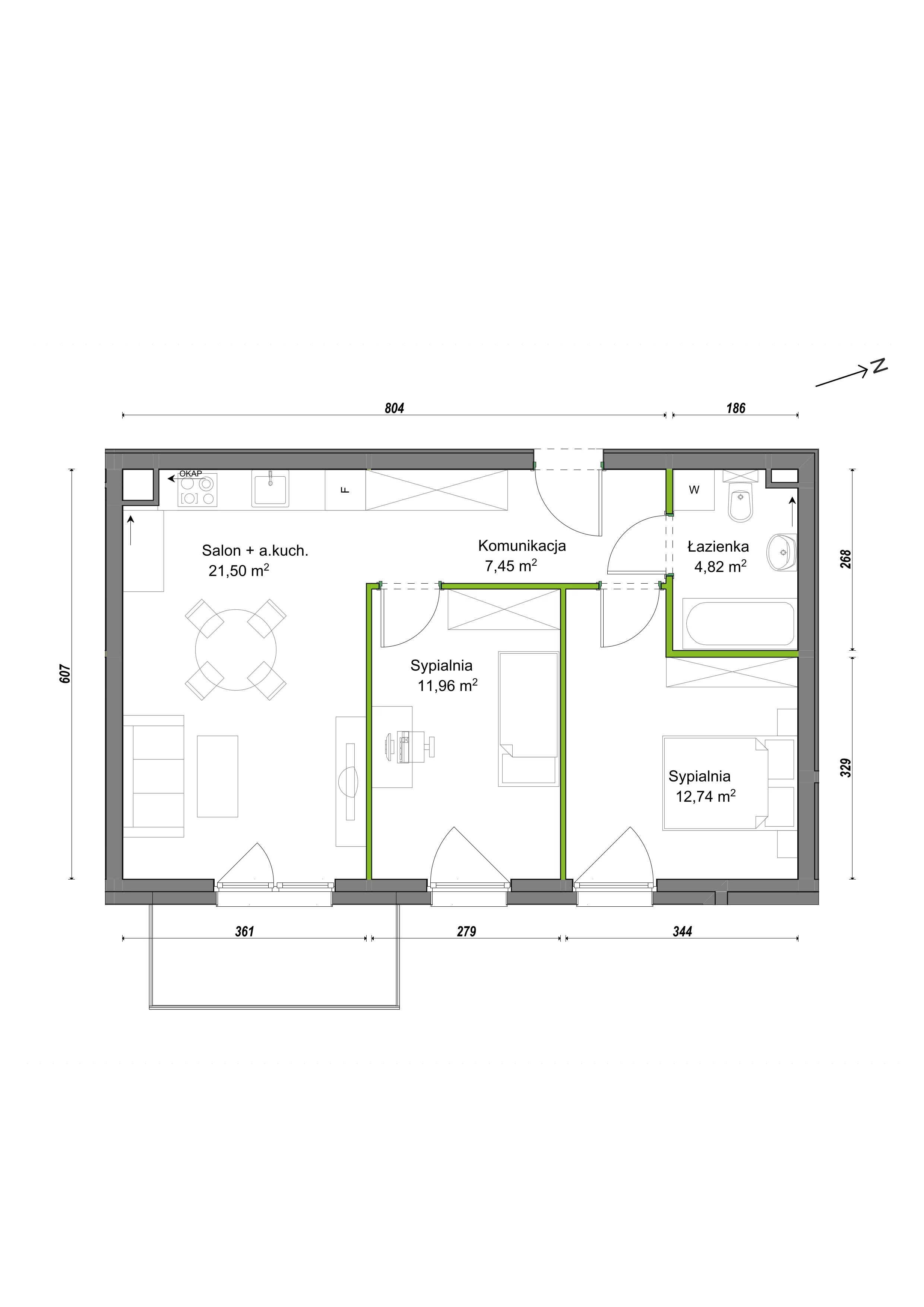 3 pokoje, mieszkanie 58,47 m², piętro 1, oferta nr F1/C/06, Orawska Vita III, Wrocław, Ołtaszyn, Krzyki, ul. Orawska