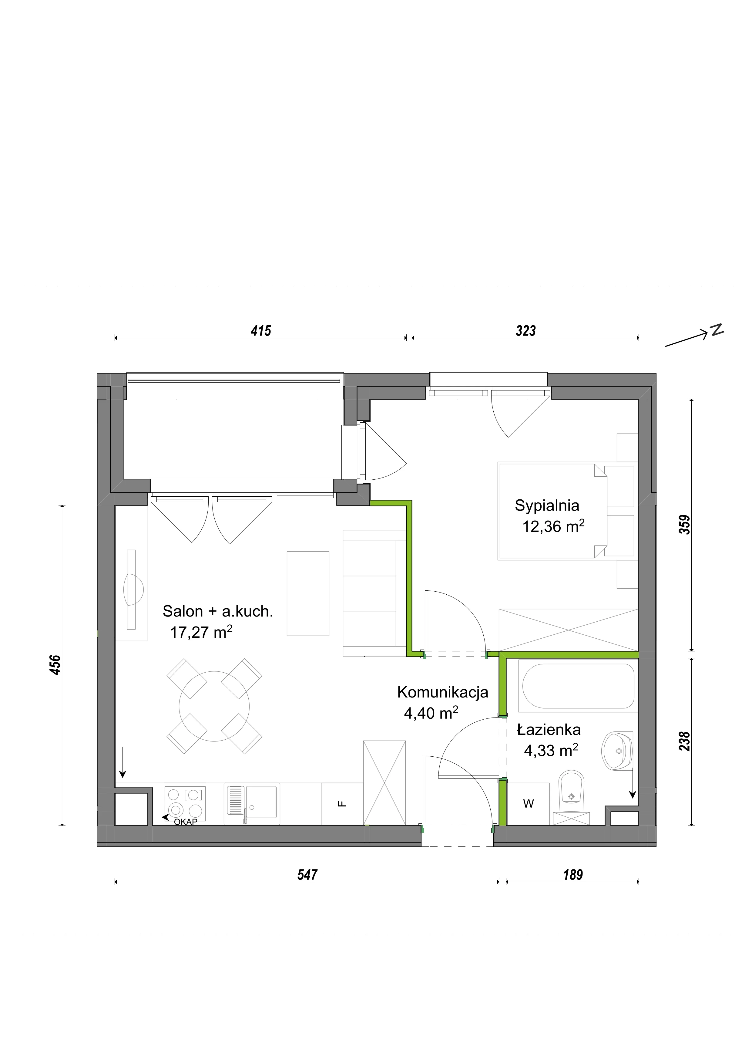 2 pokoje, mieszkanie 38,36 m², piętro 1, oferta nr F1/C/09, Orawska Vita III, Wrocław, Ołtaszyn, Krzyki, ul. Orawska