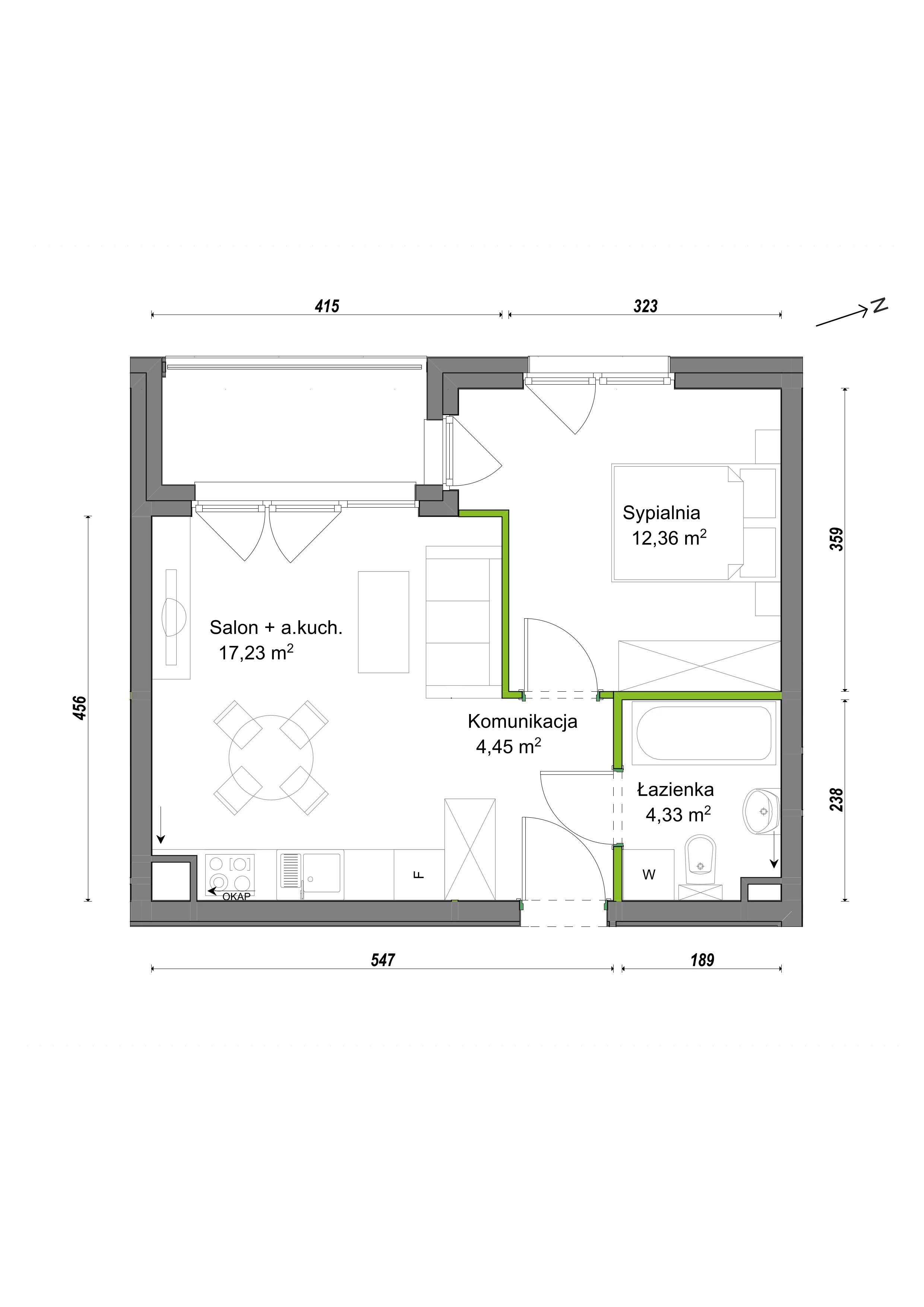 2 pokoje, mieszkanie 38,37 m², piętro 1, oferta nr F1/C/10, Orawska Vita III, Wrocław, Ołtaszyn, Krzyki, ul. Orawska