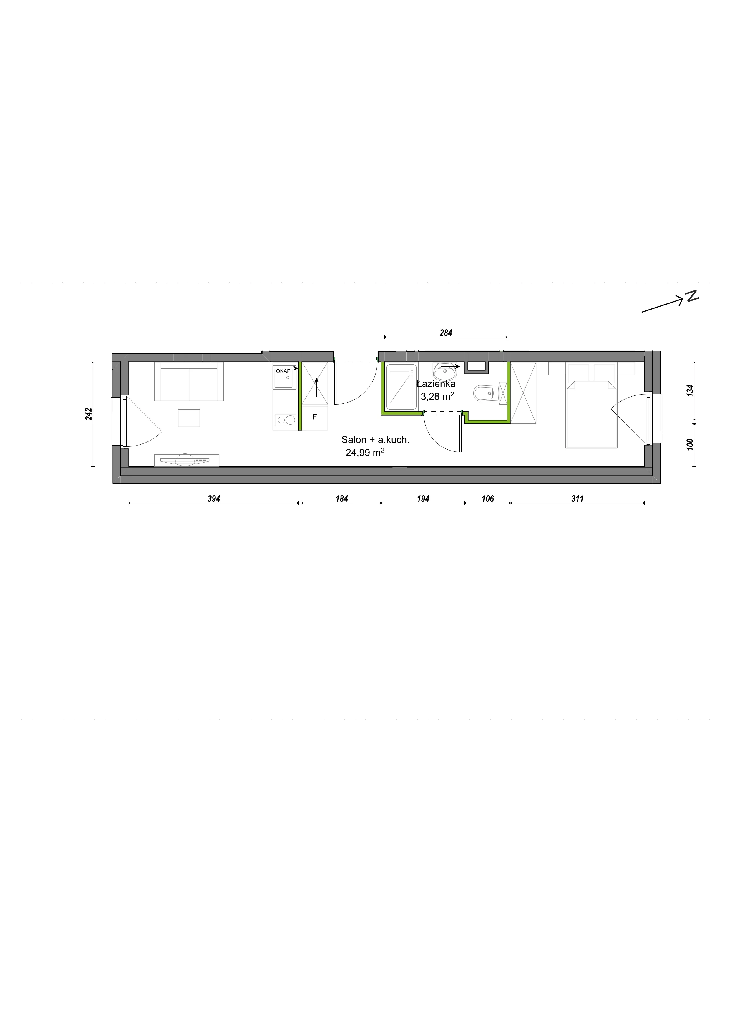 1 pokój, mieszkanie 28,27 m², piętro 1, oferta nr F1/C/12, Orawska Vita III, Wrocław, Ołtaszyn, Krzyki, ul. Orawska