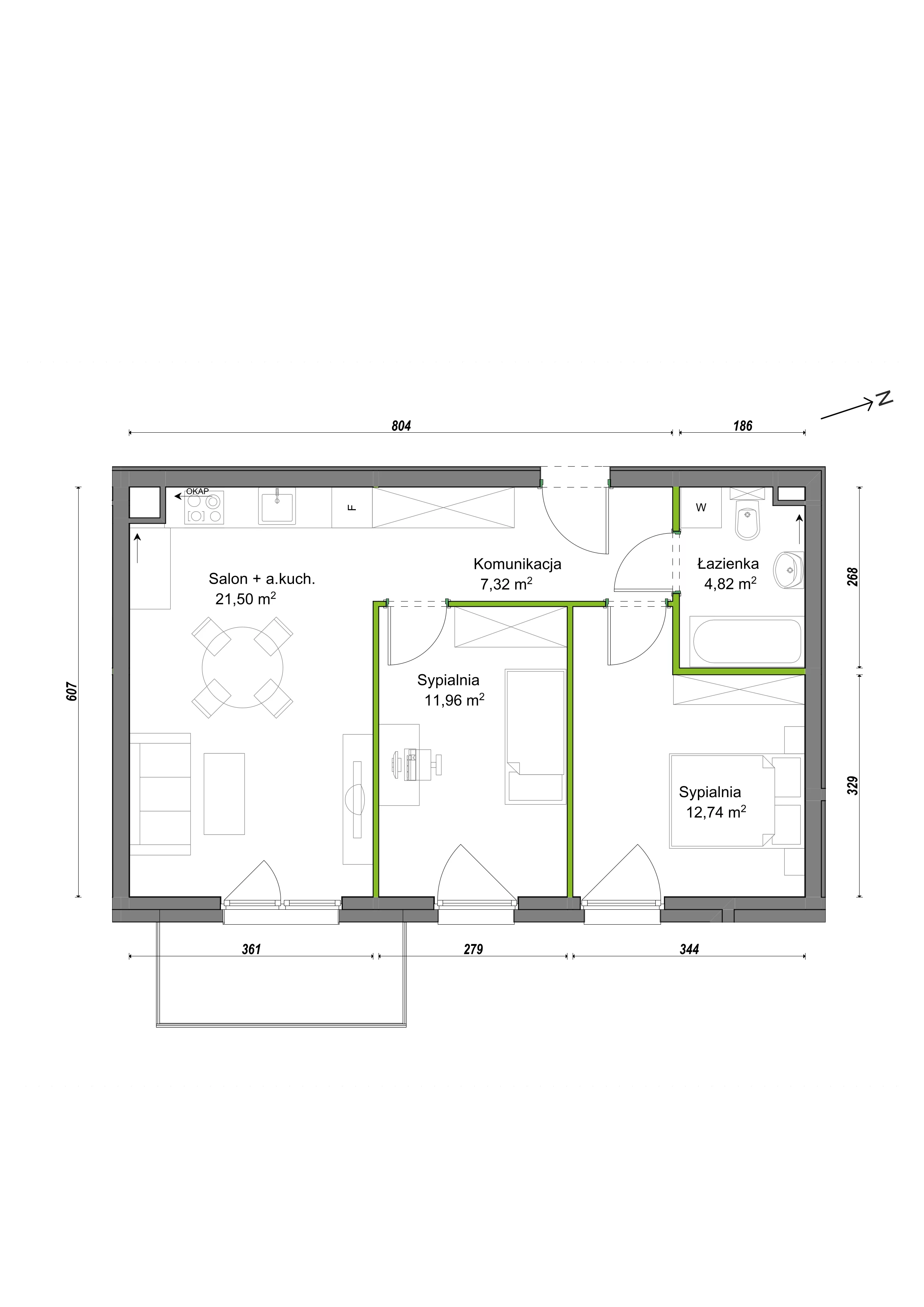 3 pokoje, mieszkanie 58,34 m², piętro 2, oferta nr F1/C/13, Orawska Vita III, Wrocław, Ołtaszyn, Krzyki, ul. Orawska